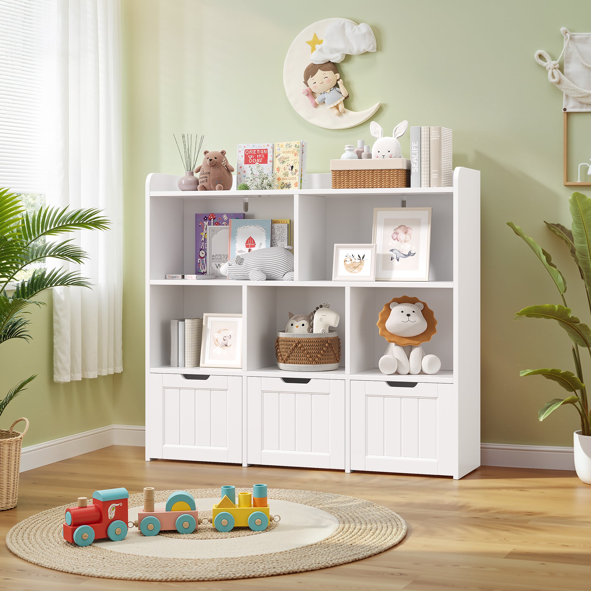 Armoire de Rangement pour Enfants Étagère 3 Tiroirs Grande Étagerie avec Boîtes de Rangement 100x30x90cm Bealife - 2