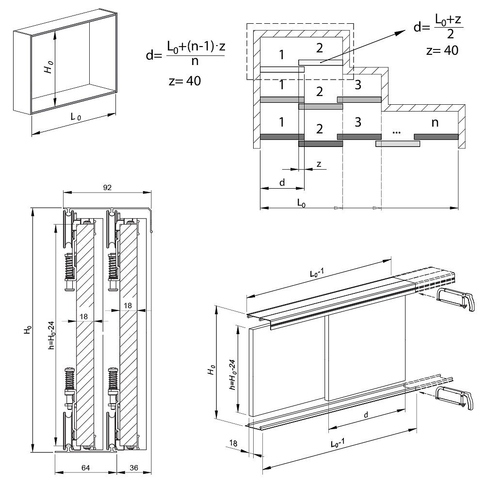 Kit SLID'UP 220 aluminium anodisé bronze pour 2 portes de placard coulissantes 18 mm - rail 1,8 m - 70 kg - 5