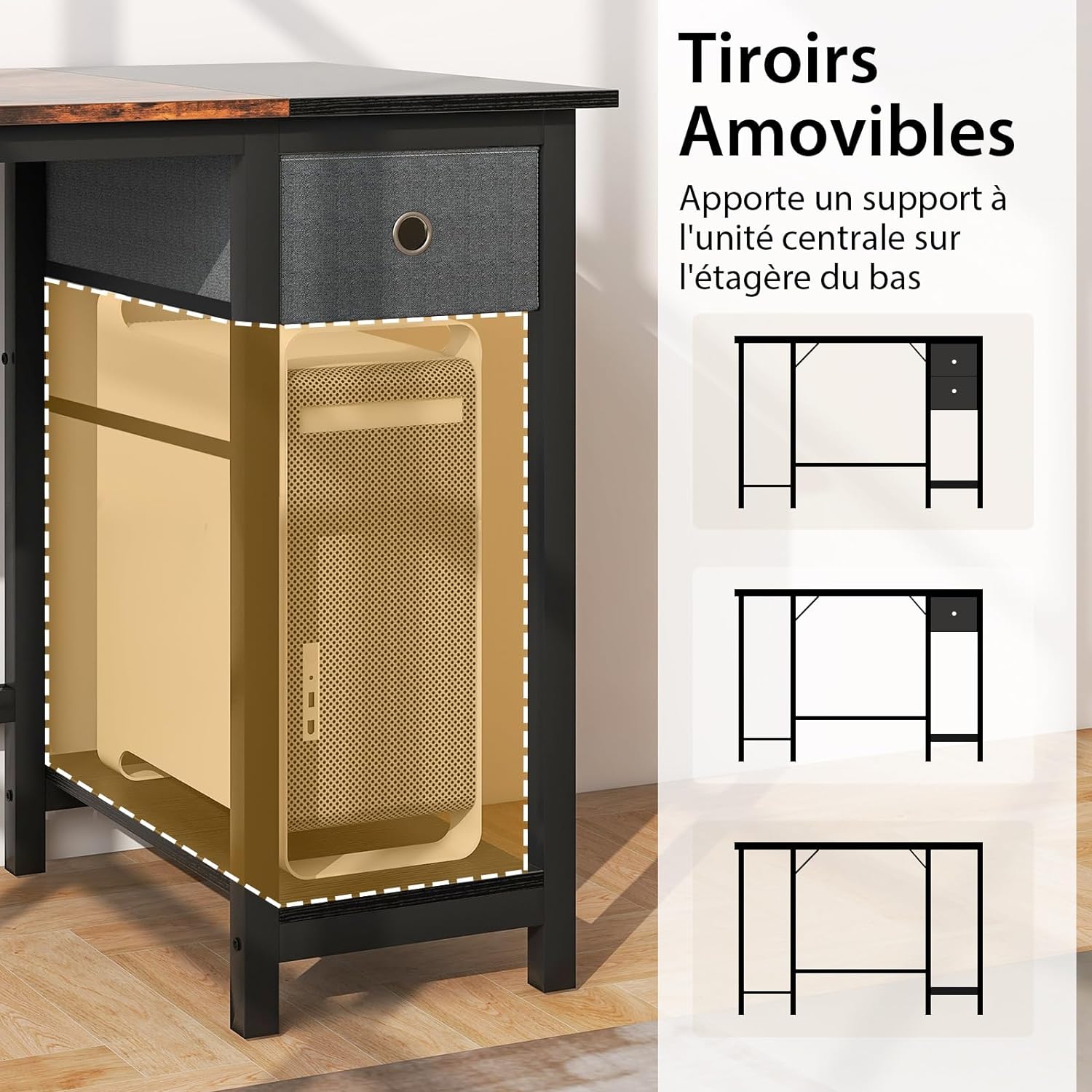 Scrivania da 120CM/140CM, Scrivania con 2 Cassetti, Gancio e Ripiano, Scrivania Moderna e Multiuso per Studio, Ufficio e Camera da Letto, Marr - 5