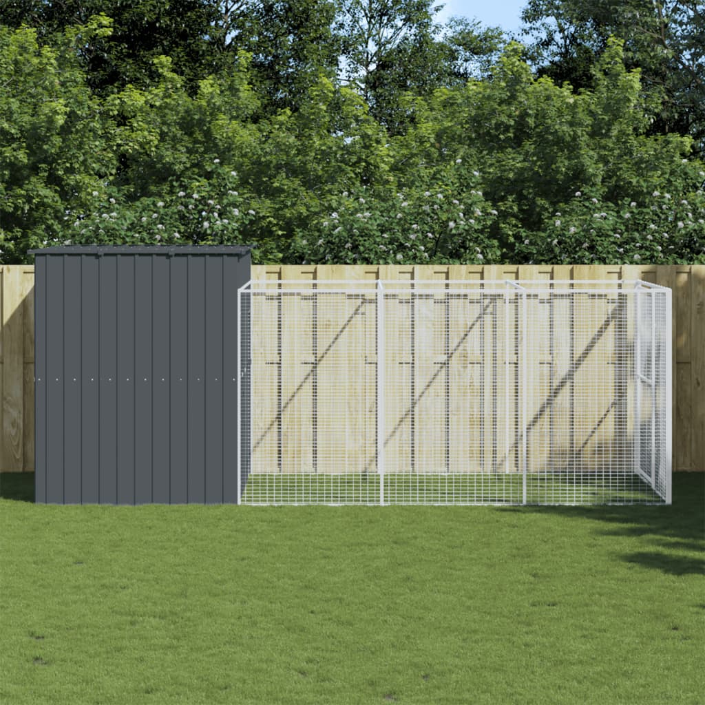 Buda dla psa, z wybiegiem, antracytowa, 214x457x181 cm, stal vidaXL