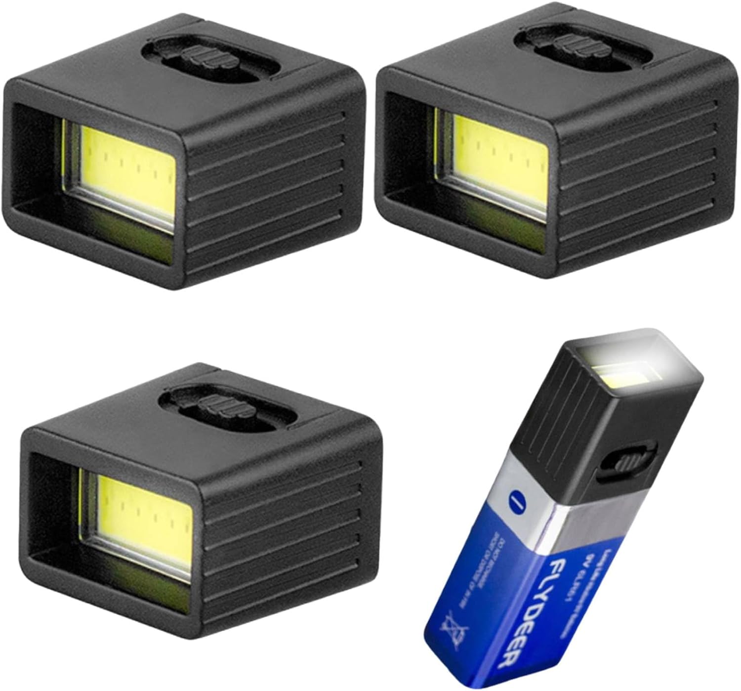 Zestaw 3 mini latarek zasilanych bateriami 9 V, przenośna lampa robocza, latarka LED COB, superjasna latarka kempingowa 2025