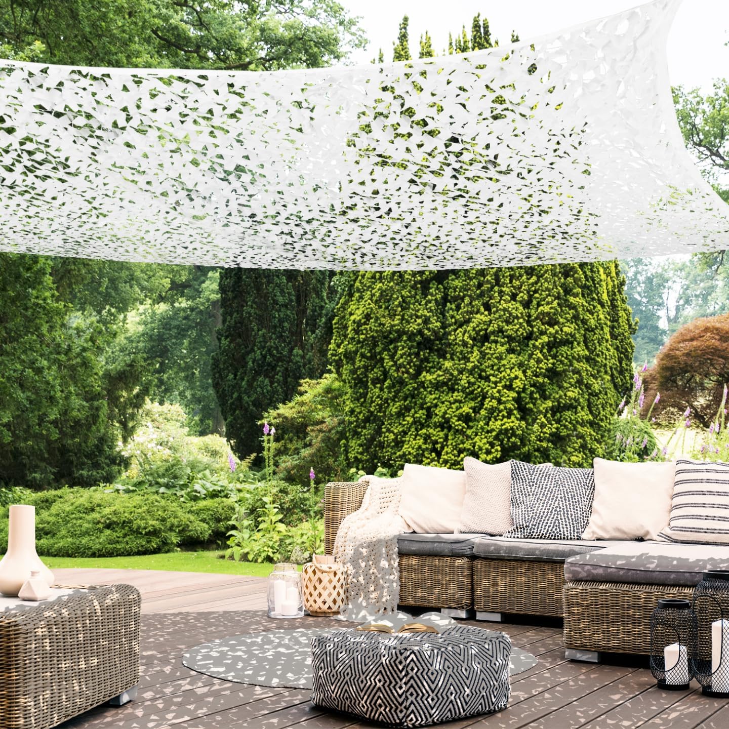 Filet de camouflage militaire 4 x 6M - Filet de Ombrage Blanc Militaire - protection solaire - Voile d'ombrage pour la chasse, le camping, les forêts - 6
