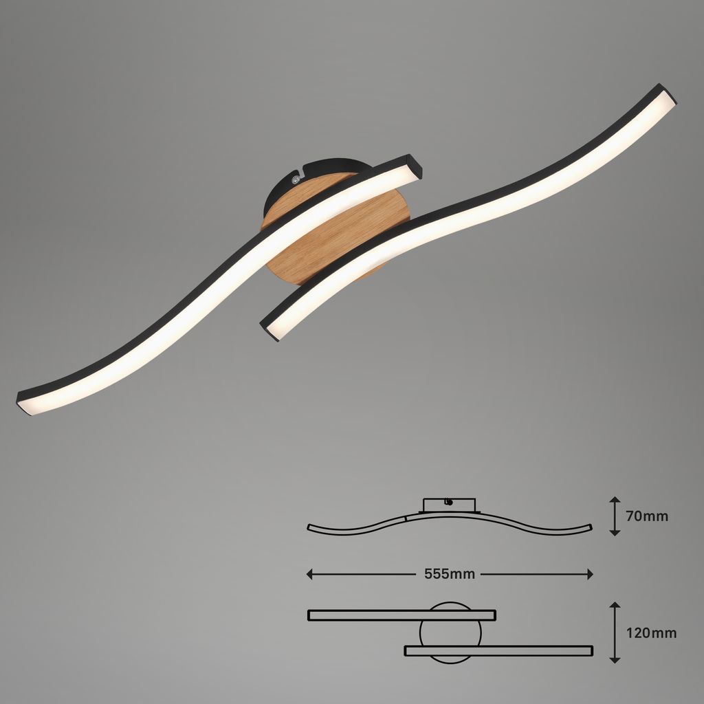 Plafonnier LED BRILONER LEUCHTEN GO, 6 W, 480 lm, IP20, noir, métal-plastique-bois, 55,5 x 12 x 7,2 cm - 5