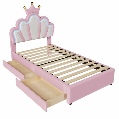 Letto Singolo Per Bambini KOBI – 160x80 Cm, Con Materasso, Testiera A Tema Gatto Rosa, Struttura Stabile E Bordi Arrotondati