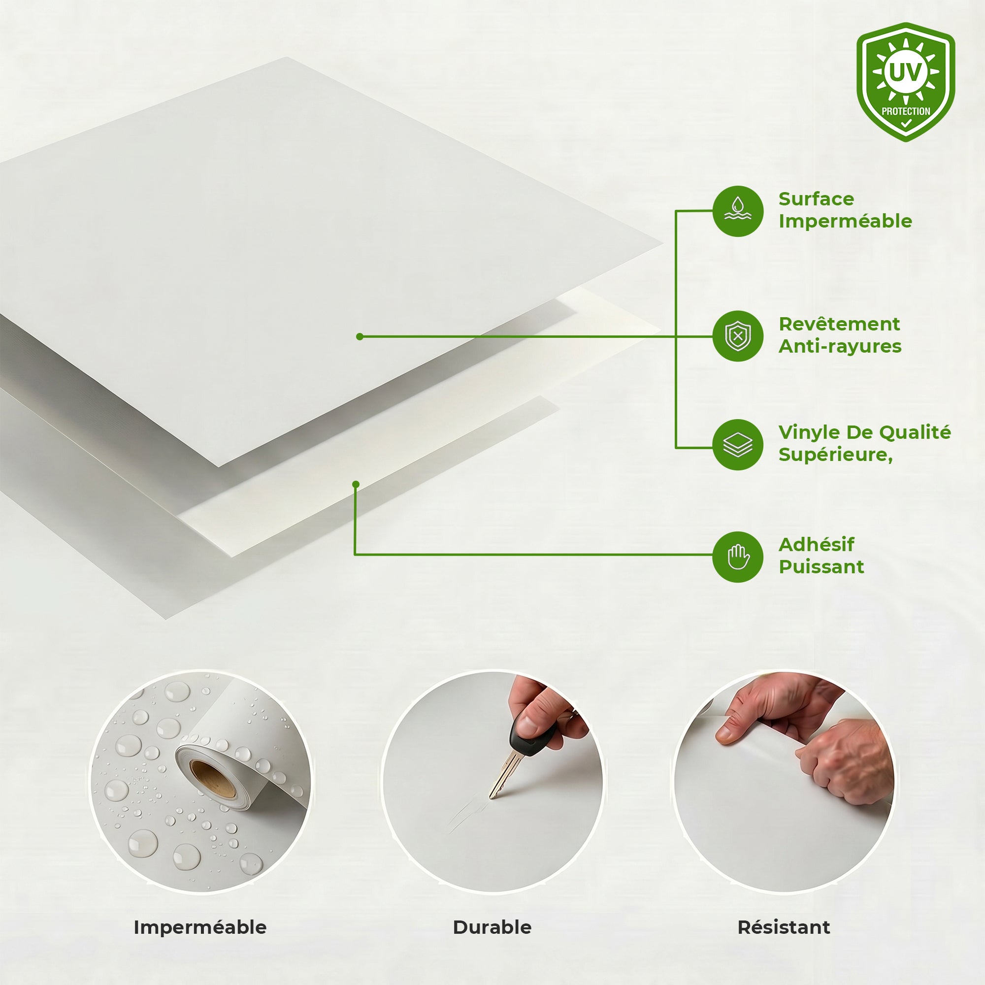 Rouleau adhésif décoratif Vinyle au Mètre - Sticker Lavable Imperméable Mur Cuisine Meubles - 60cmx2m - Blanc - 6