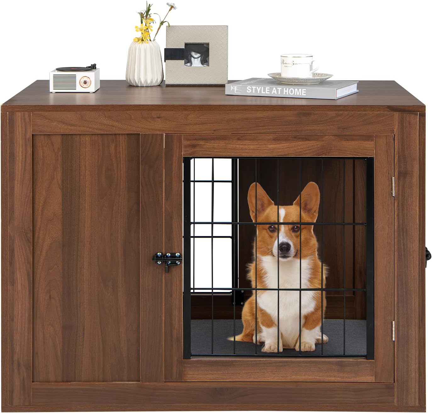 Mueble Jaula para Perros, Mesa de Centro con Cojín, Doble Puerta