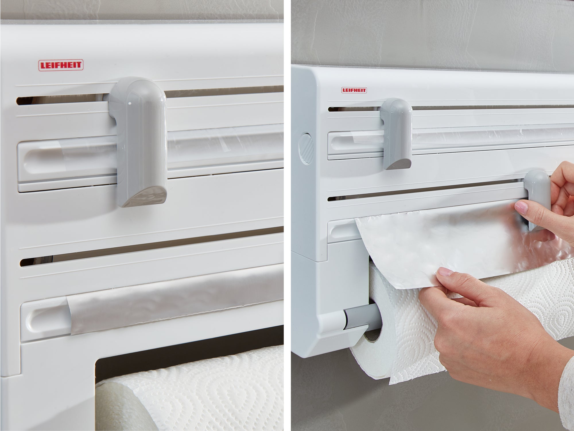 Dérouleur mural Parat ComfortLine 25703 Leifheit, dérouleur mural cuisine pour 3 rouleaux, dévidoir papier avec lames tranchantes - 5