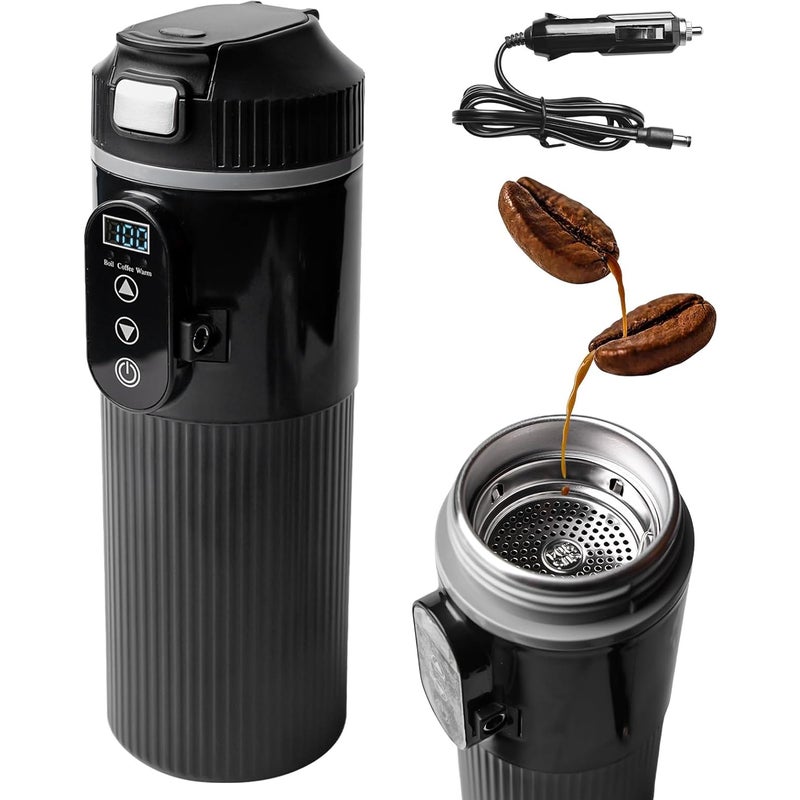 Czajnik elektryczny samochodowy 12V/24V 500ml z ekranem LCD, czajnik turystyczny z wtyczką do zapalniczki 12V