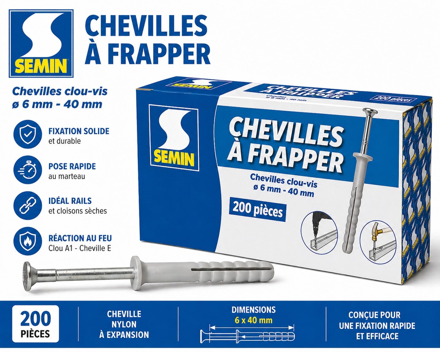 Cheville Clous Vis Semin, 6 x 40 mm, Boite de 200 - 2