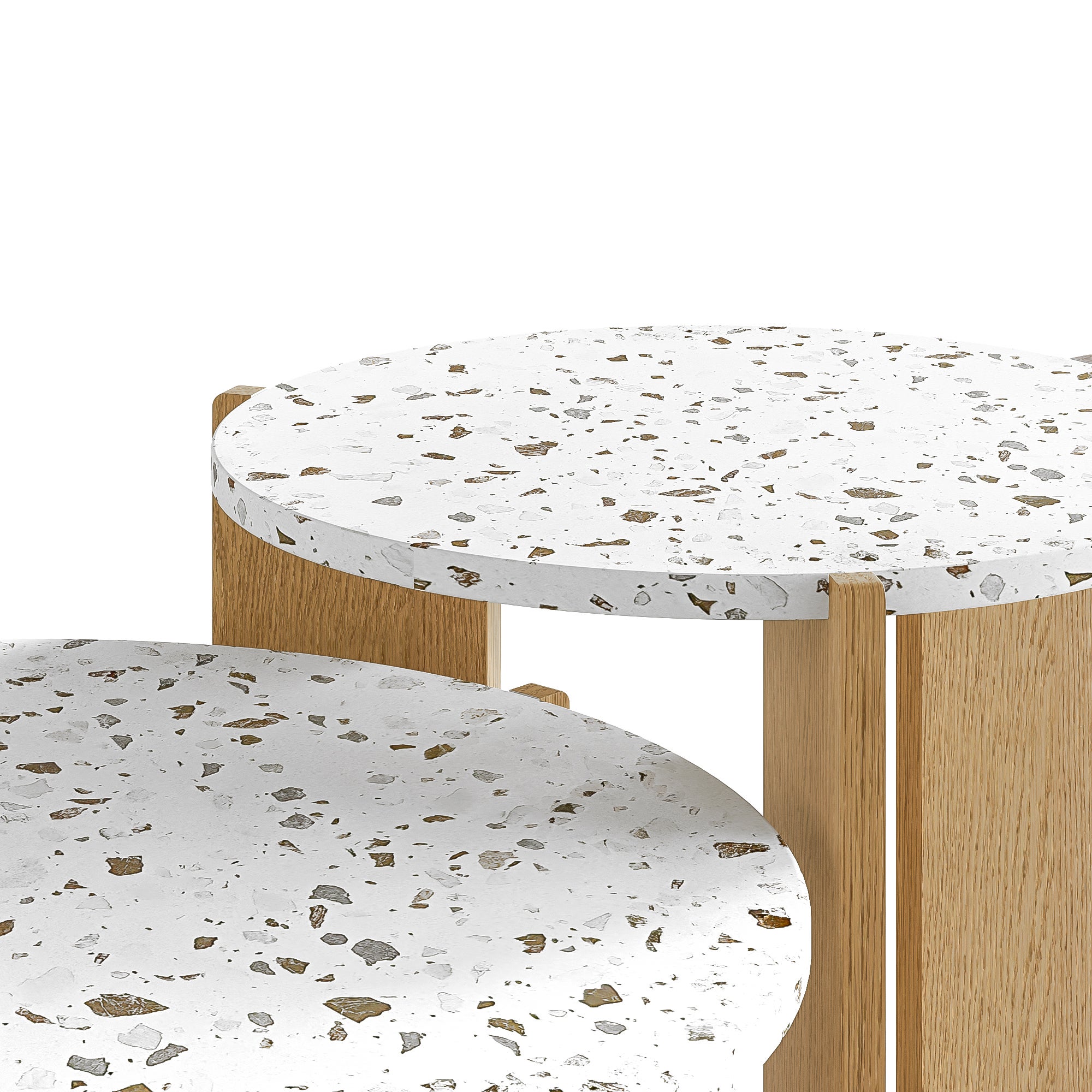 Tables Basses Gigogne Ronde lot de 2, Design Scandinave - Plateau Terrazzo & Pieds en Bois,Table d'appoint pour Petits Espaces,MDF+Naturelle - 7