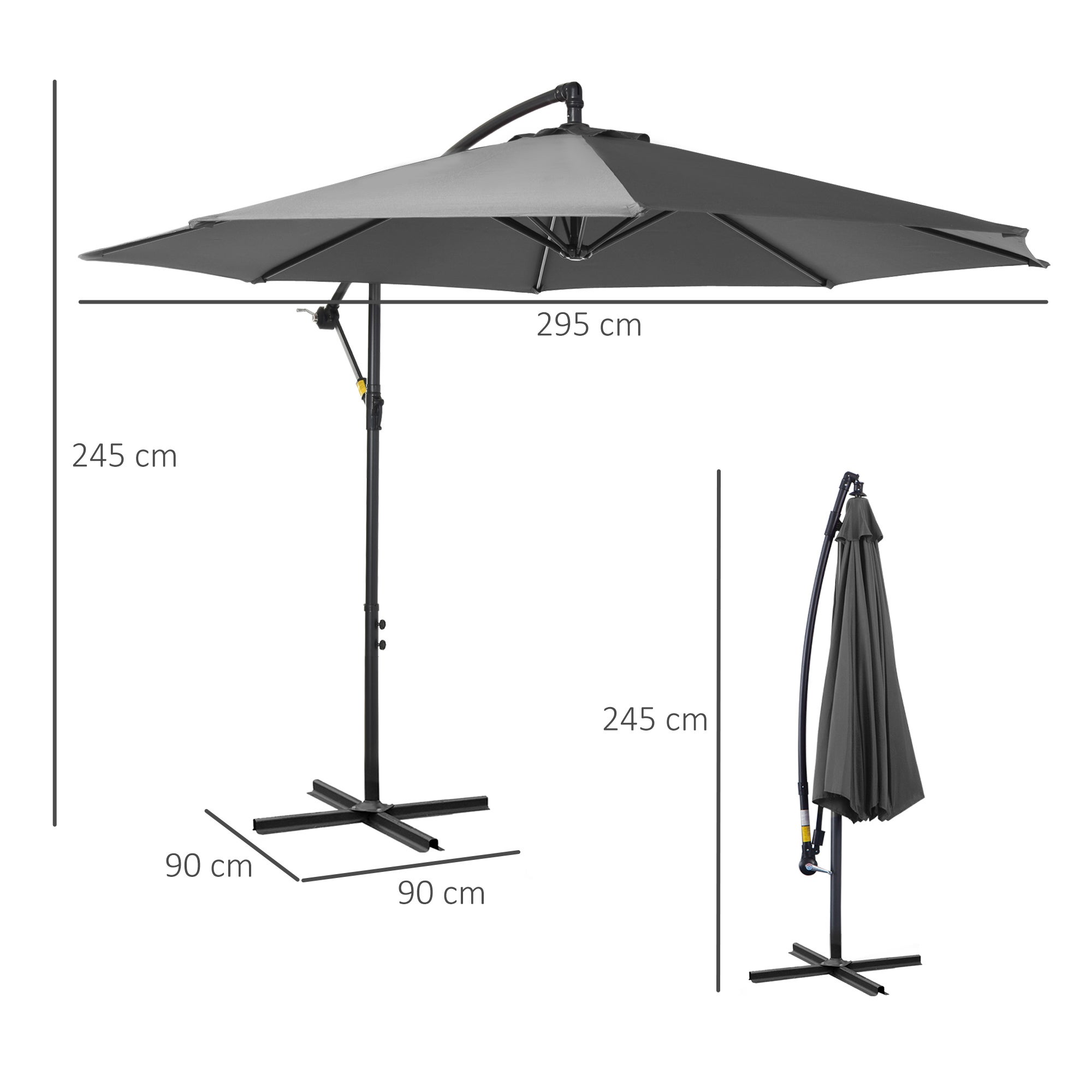 Parasol extérieur 3x2,5 m décalé avec manivelle, structure anti-UV en acier et polyester, gris - 5