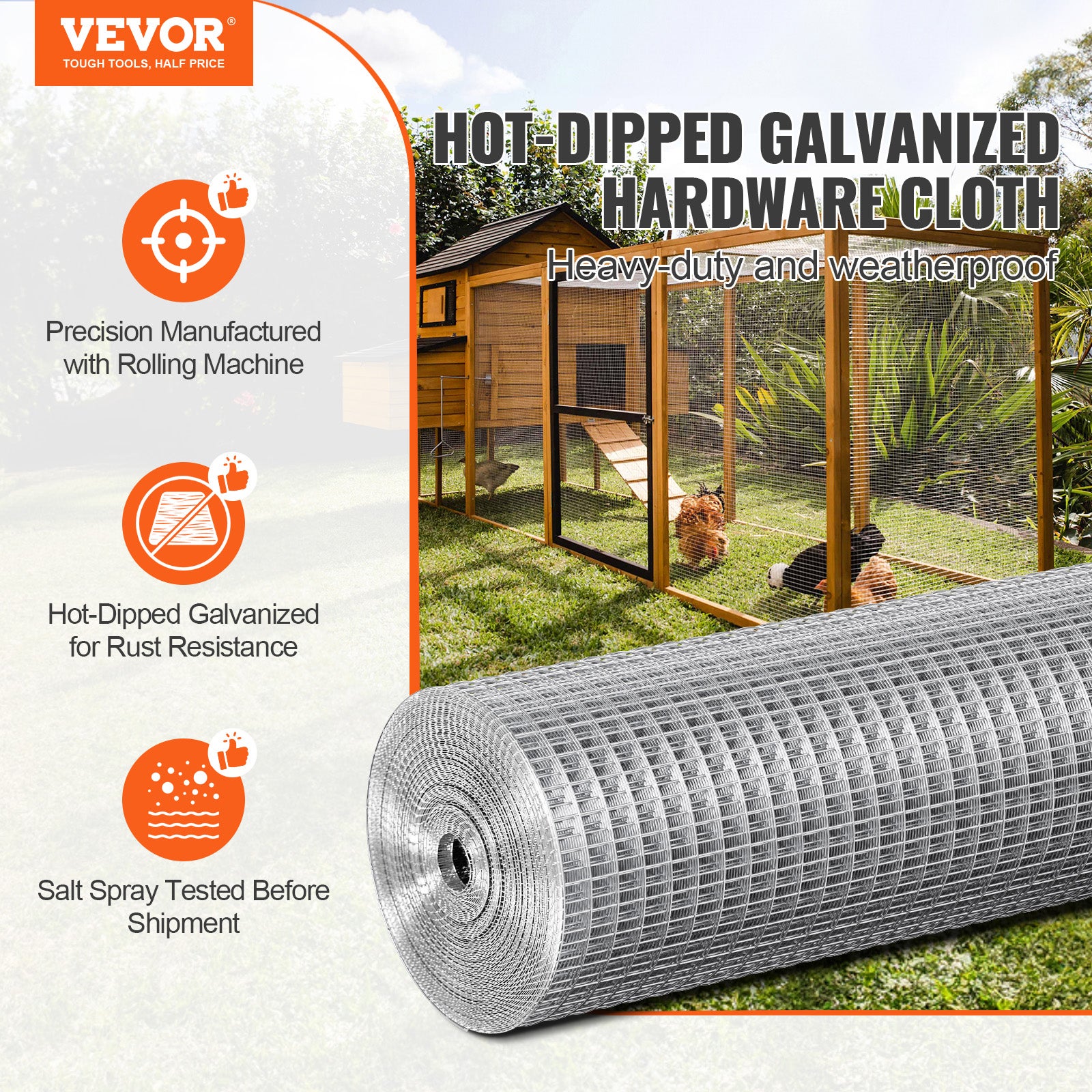 Grillage métallique soudé,VEVOR 610 mm x 7,62m,rouleau treillis métallique galvanisé à chaud maillage 12,7 x 12,7mm clôture en fil poule calibre 19 - 2