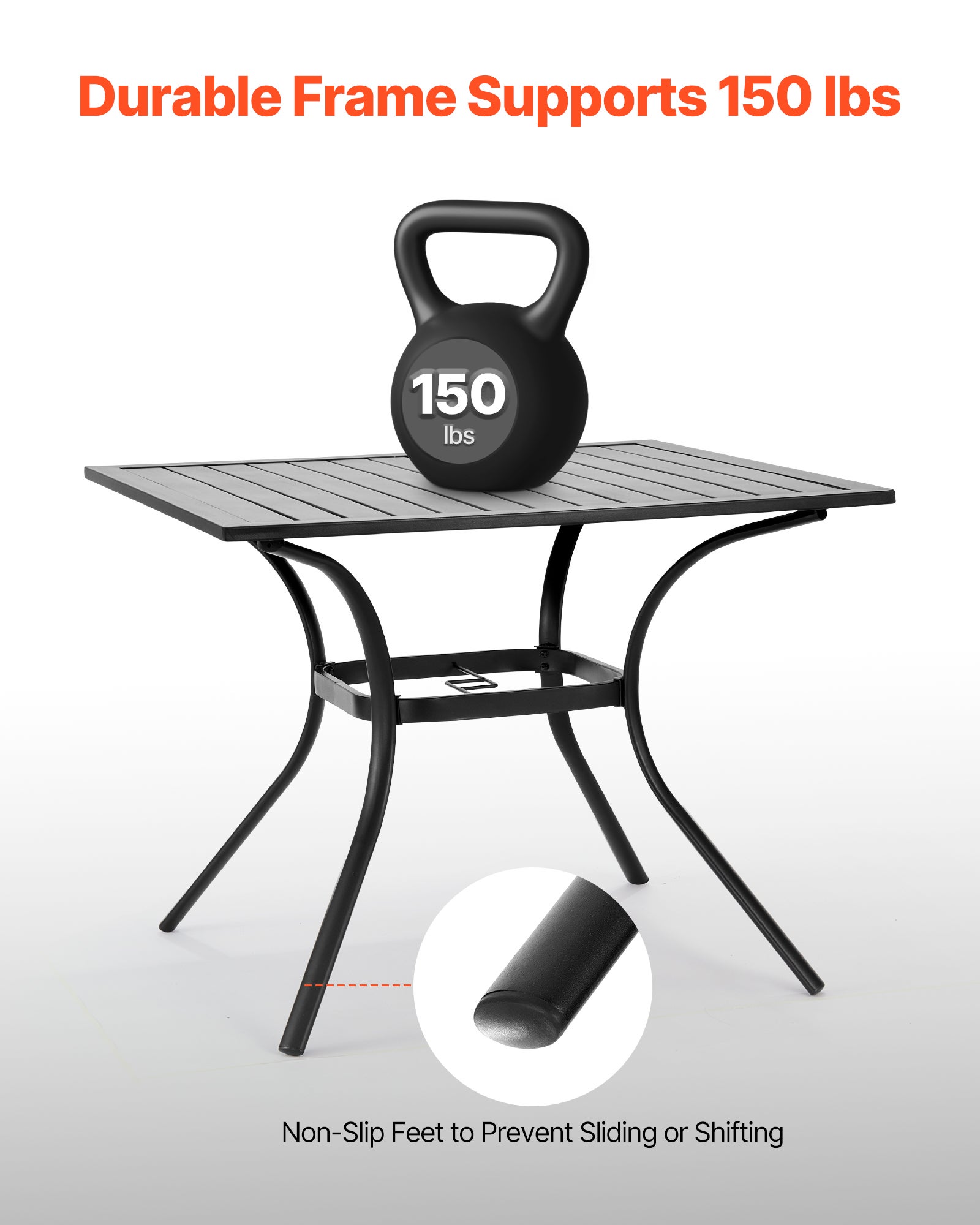 Table manger VEVOR patio extérieur 940 mm, en métal pour 4 personnes, avec trou pour parasol 38 mm, meuble toutes saisons pour jardin, véranda, noir - 4