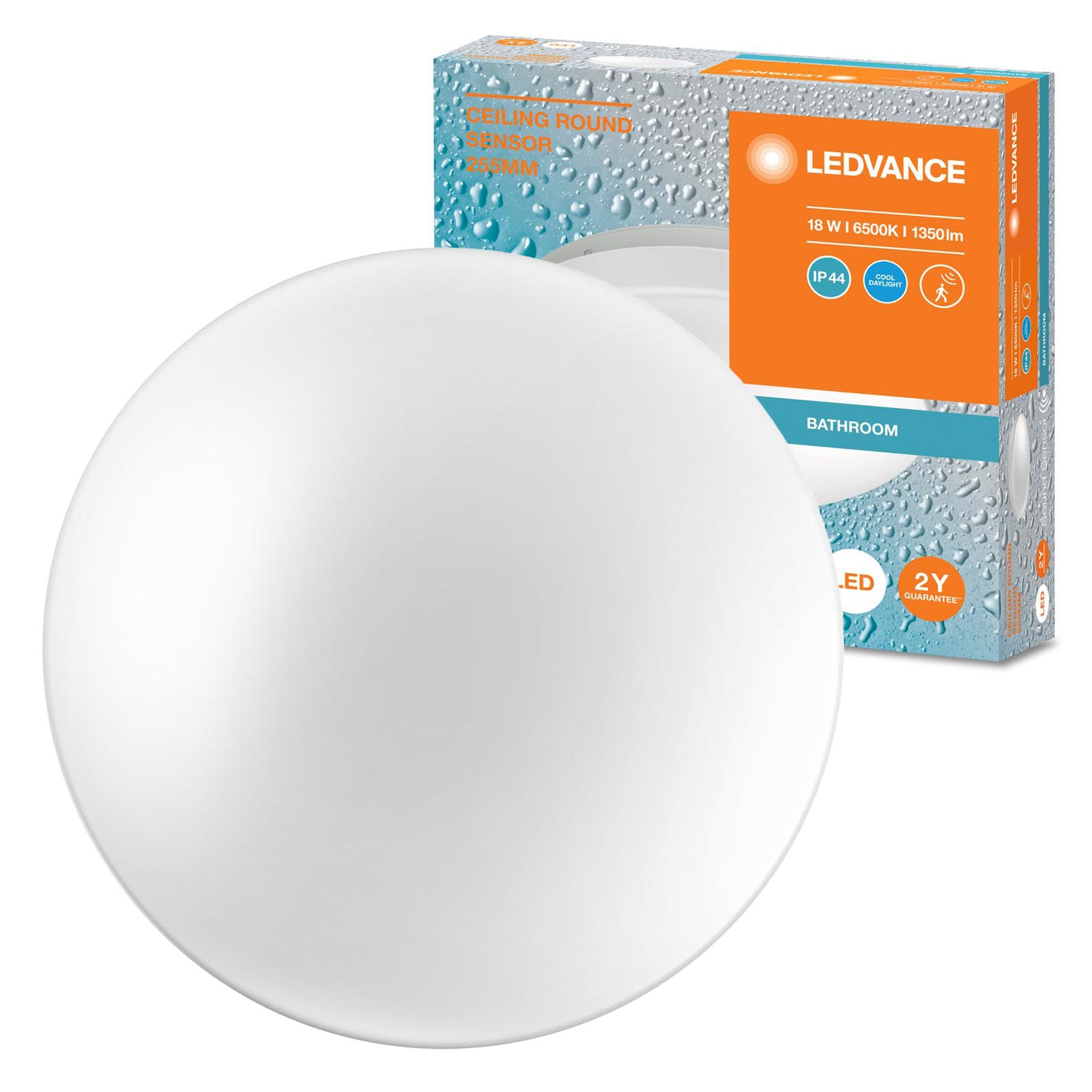 Plafon LED Ledvance Lampa Sufitowa Natynkowa 18W 1350lm 6500K Zimna IP44 Biały z Czujnikiem Dźwięku