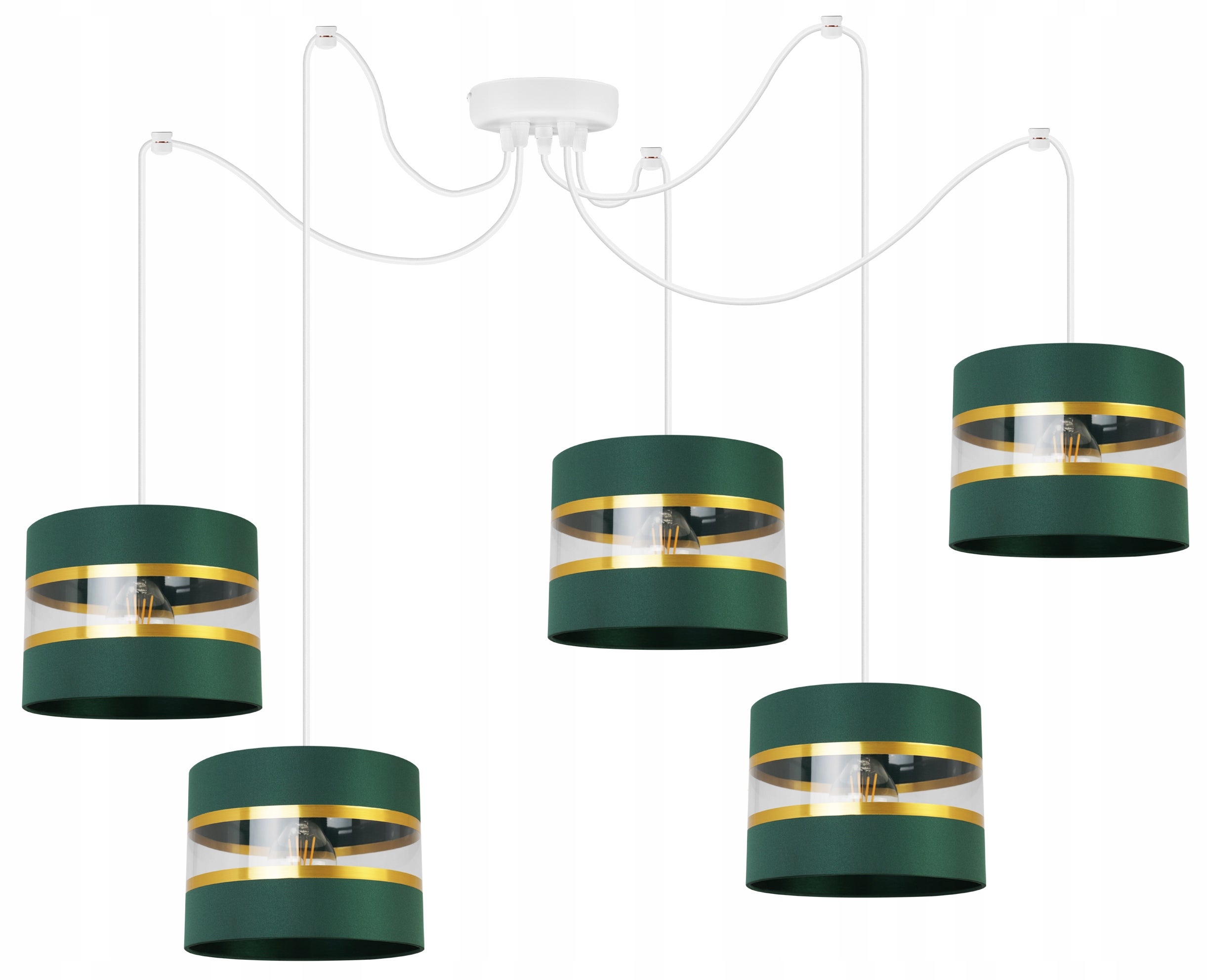 Lampa sufitowa wisząca Spider Elegance Gold boho 5xE27 abażur walec biało/zielony Light Home LH