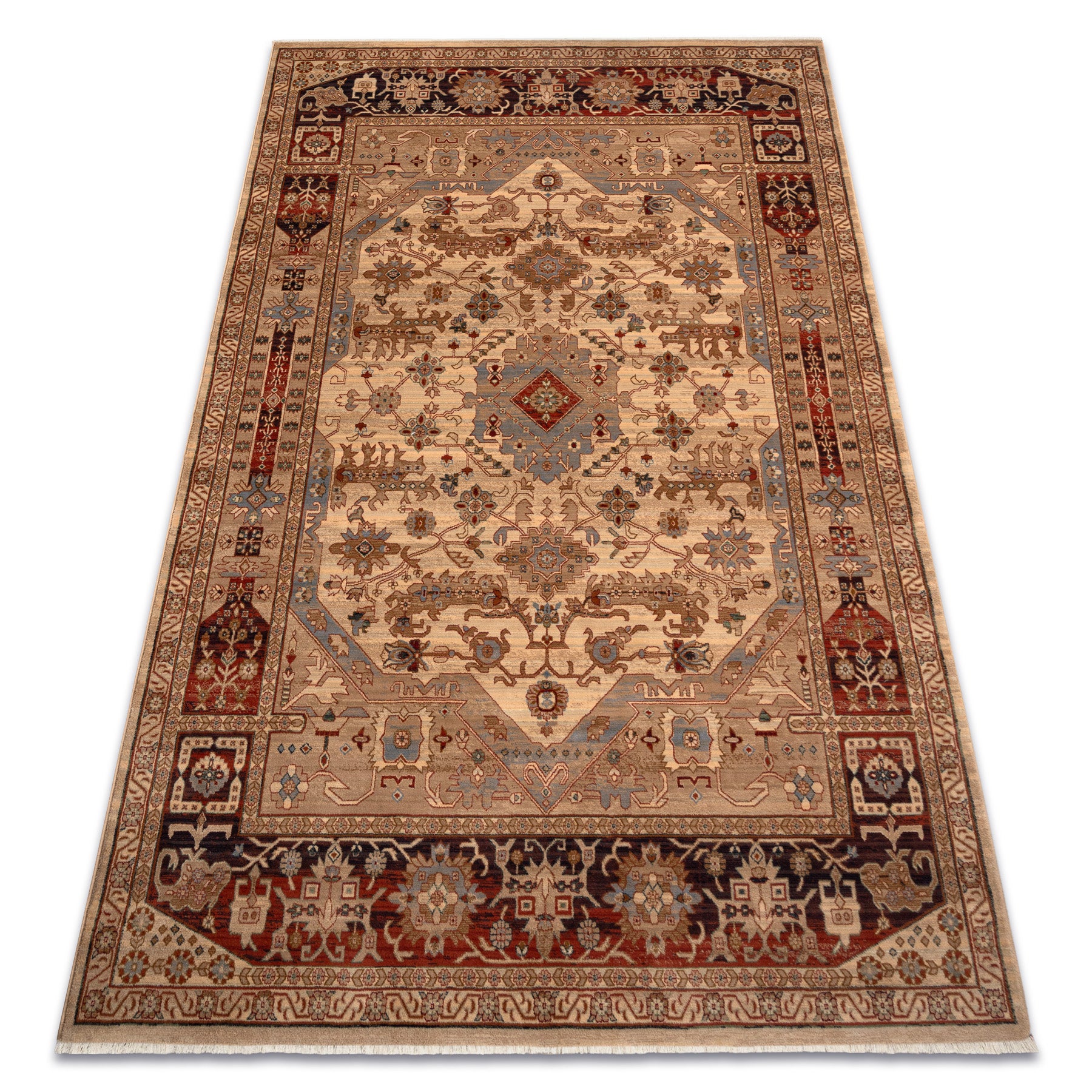 Dywan wełniany KESHAN Frędzle, Ornament, orientalny 1255/53525 beż / terakota 80x145 cm