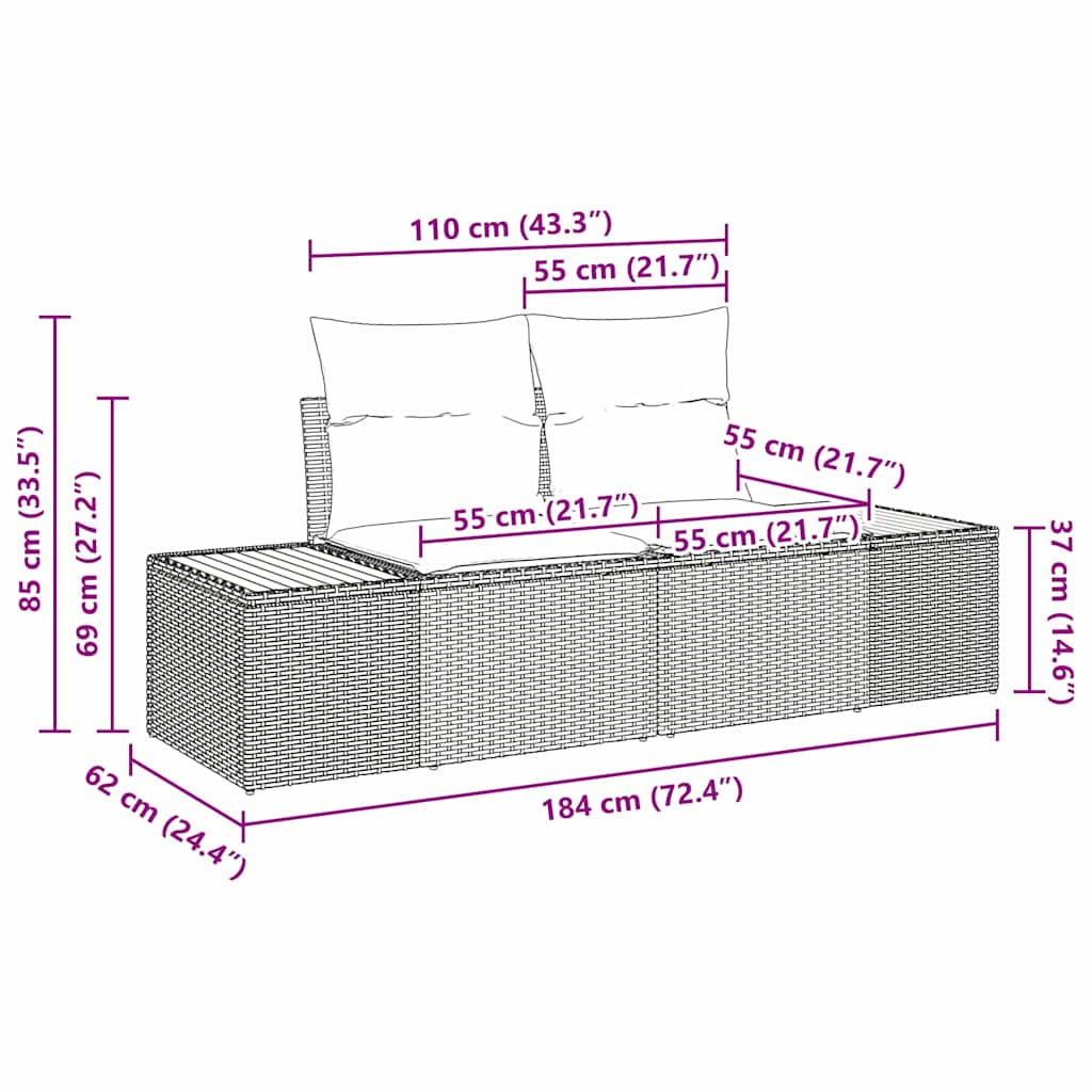 Salon bas de jardin en polyrattan Noir 2 personnes - 8
