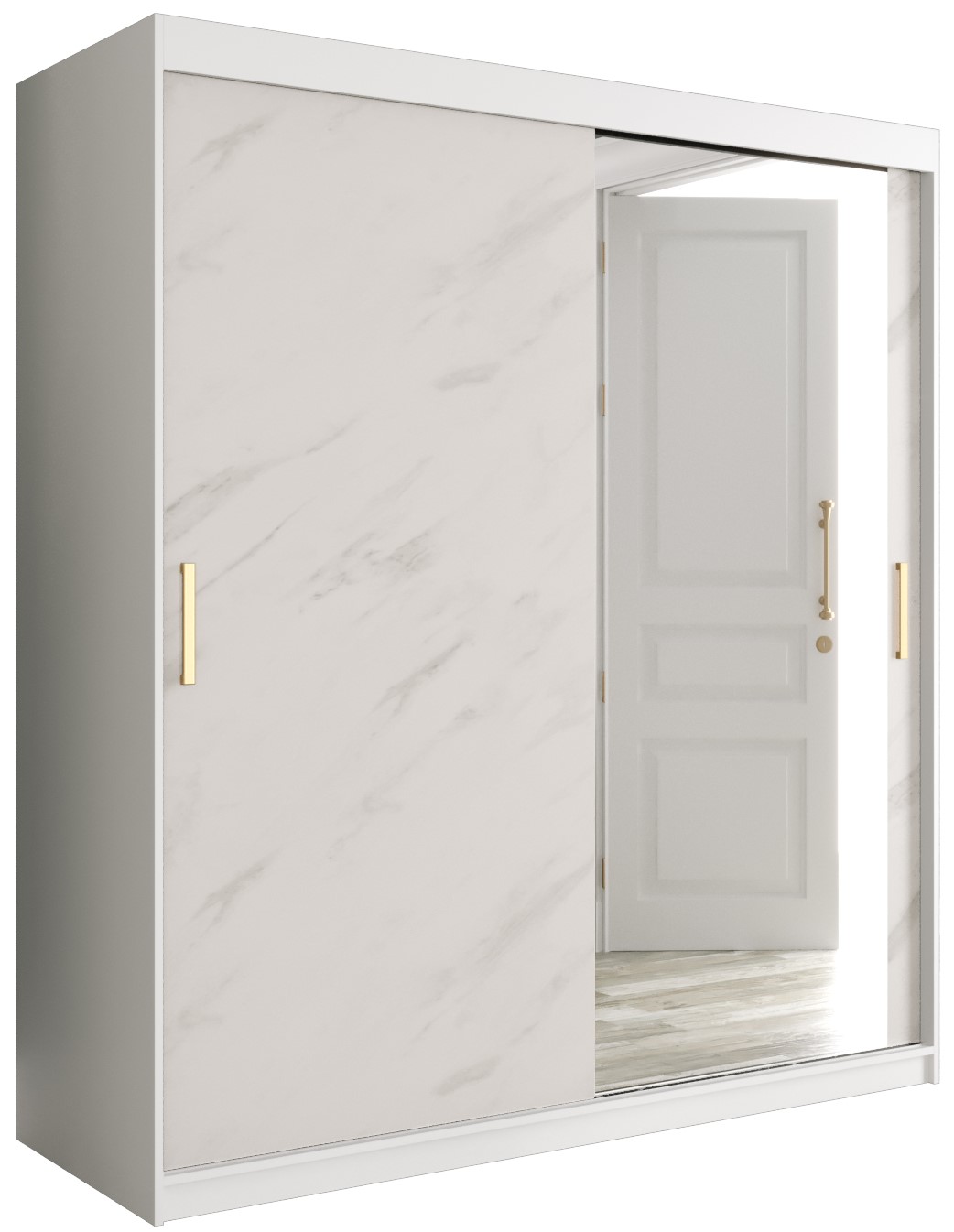 Szafa przesuwna garderoba MARMUR T2 180 x 62 x 200 cm Biały + Marmur Biały - Abiks Meble