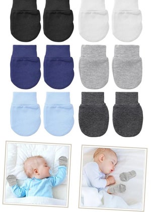 6 Paires De Moufles Pour Nouveau-nés - Coton Doux, Anti-rayures, élastiques Aux Poignets, Motifs Mignons 0-3 Mois