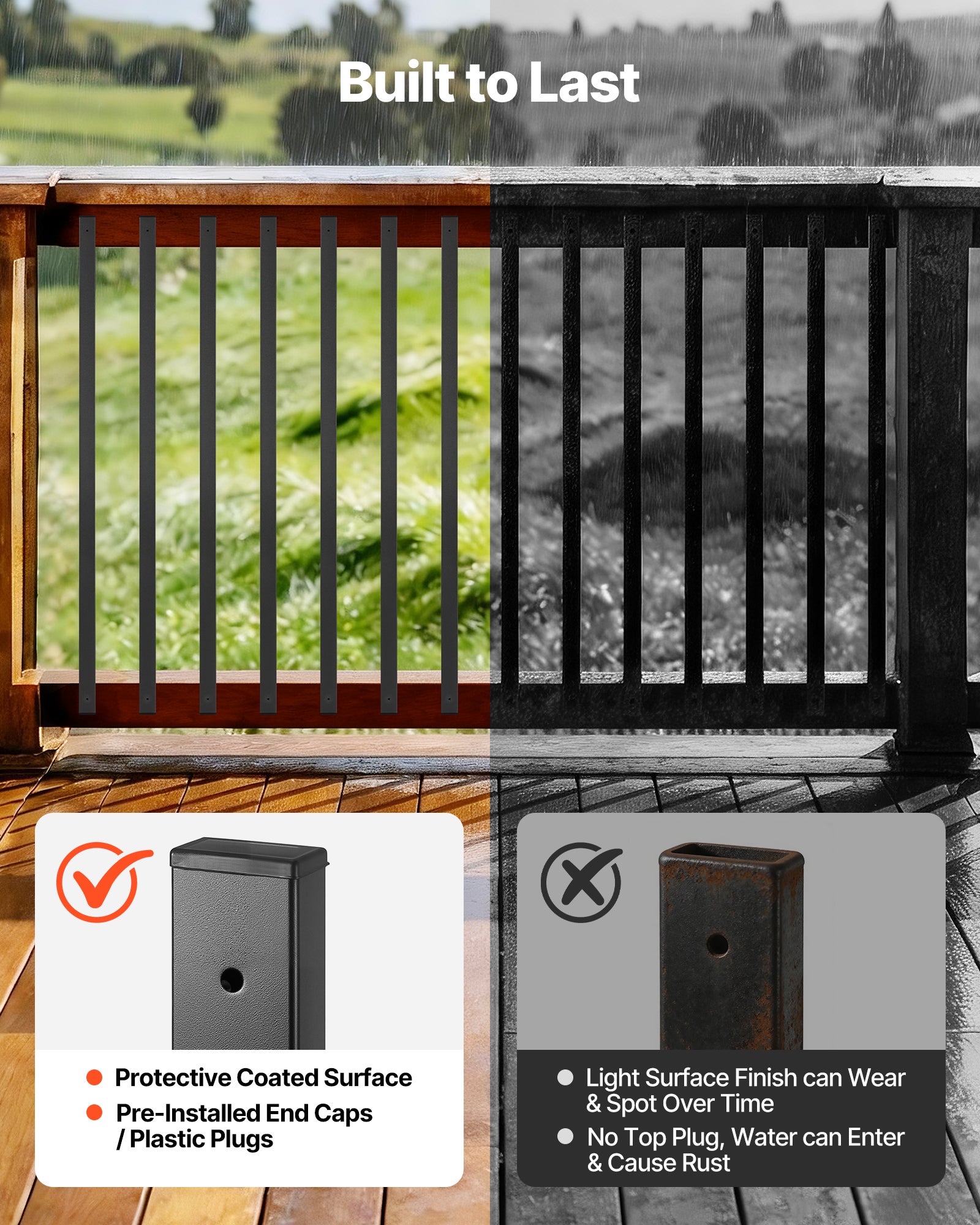Balaústres de terraço VEVOR 82 cm lote 61, grades em aço galvanizado para deck, varanda e escadas, com furos pré-perfurados, parafusos, pretos - 3
