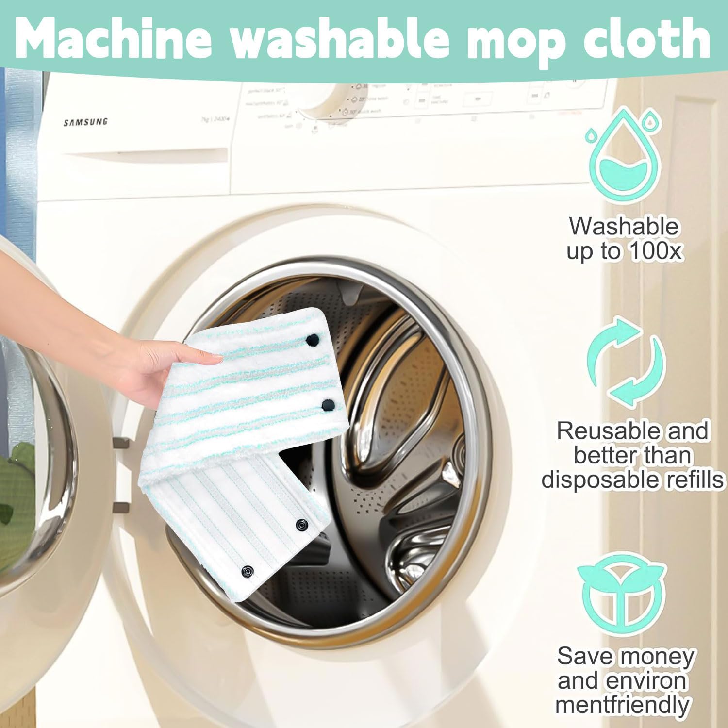 3-częściowe wymienne nakładki na mop z mikrofibry, zestaw wymiennych mopów, czyste nakładki na mop, mop z mikrofibry z systemem Click do wszystkich po - 4