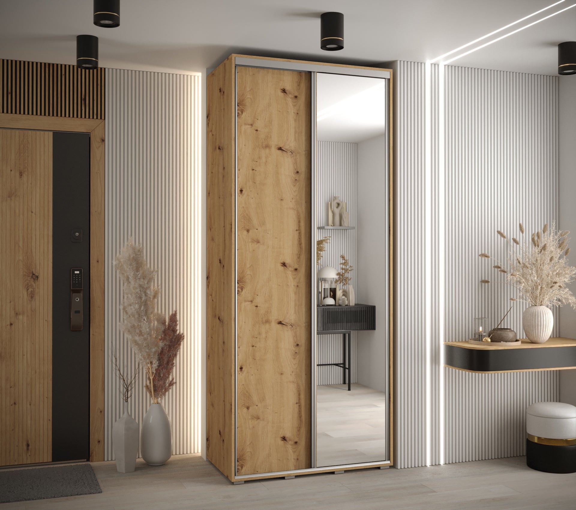 Szafa przesuwna z lustrem wysoka Davos 3 120 x 60 x 235,2 cm artisan + artisan + u. srebrny - Abiks Meble - 2