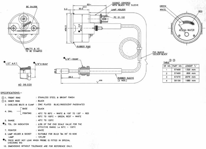 Indicatore Temperatura Acqua Auto Ama - 40-120°C, Cavo 1670mm, Compatibile Fiat - Foto 9