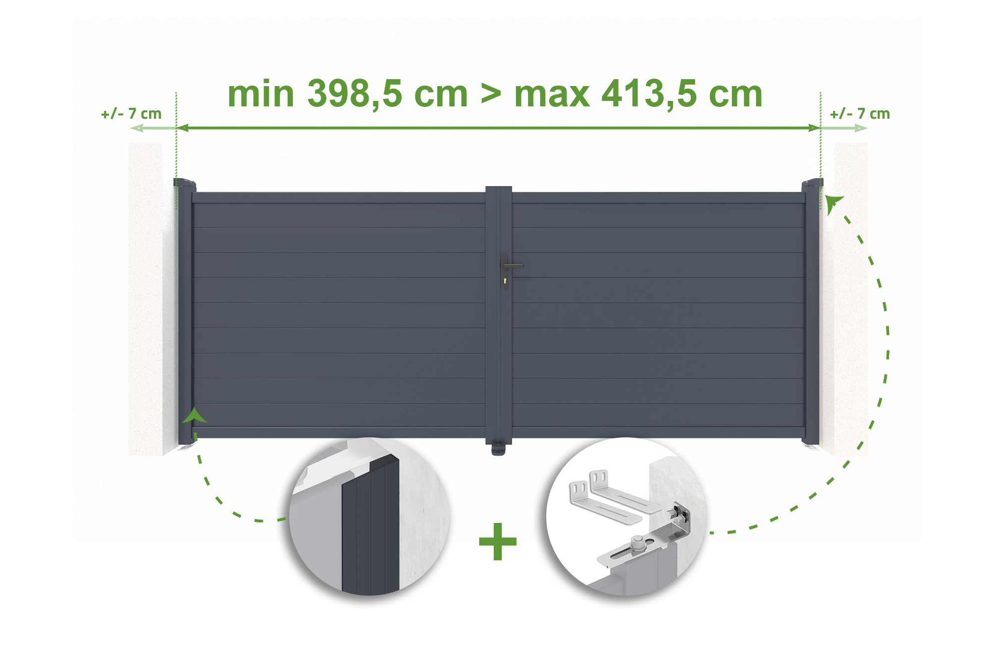 Brama skrzydłowa regulowana szerokość 4m EIGER H.160cm szare aluminium