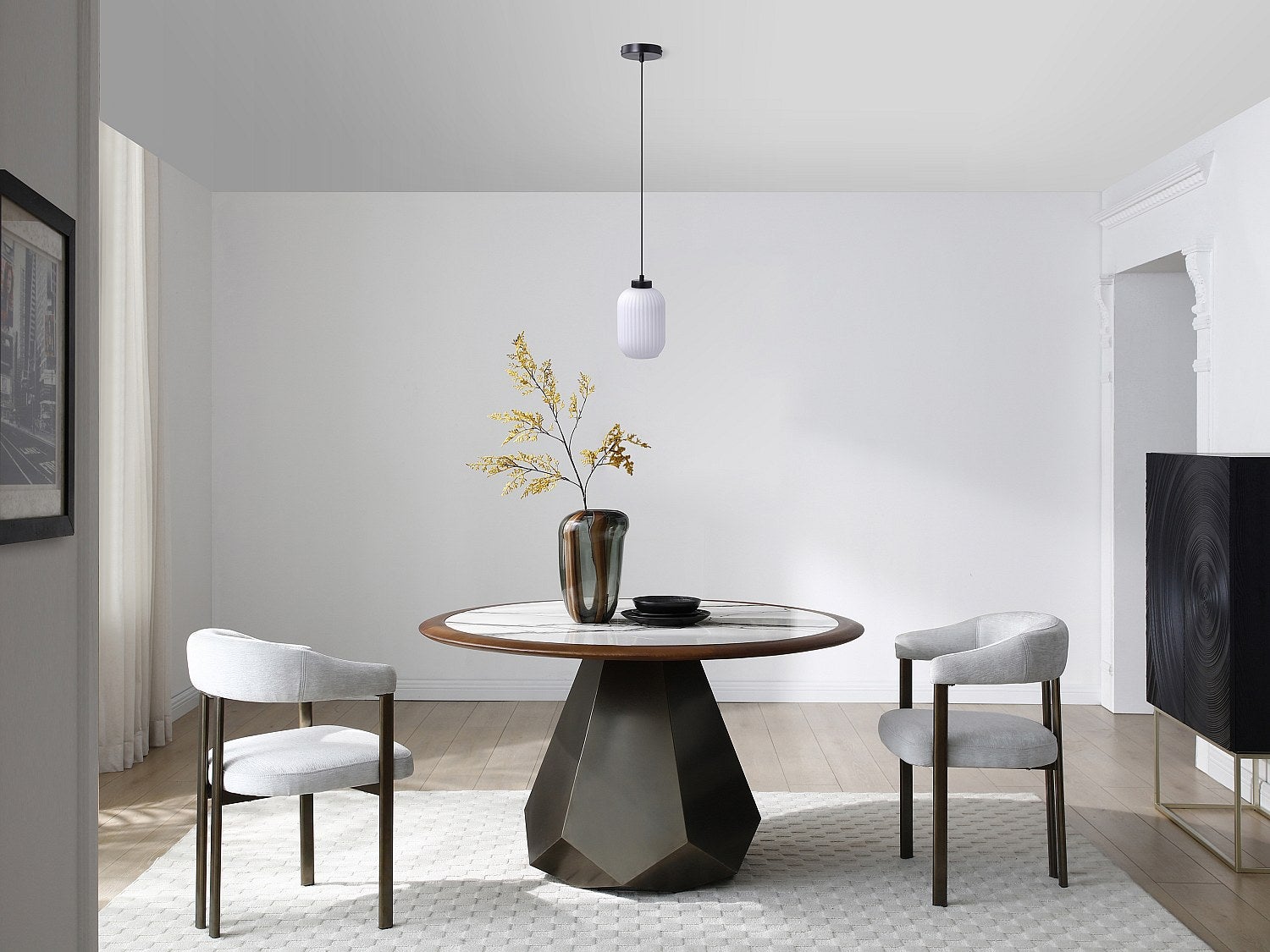 Lampa wisząca metalowa z fakturowanym szkłem - śr. 14 x wys. 120 cm - Czarna - LOUXOR