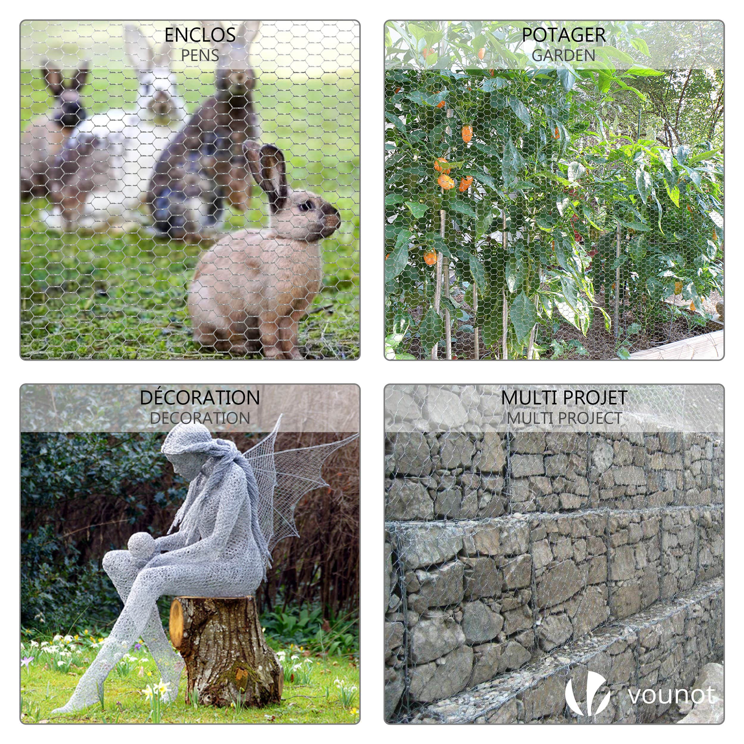 Grillage acier galvanisé - Maille 25mm - 1x25M - Filet de clôture pour poulailler - VOUNOT® - 4