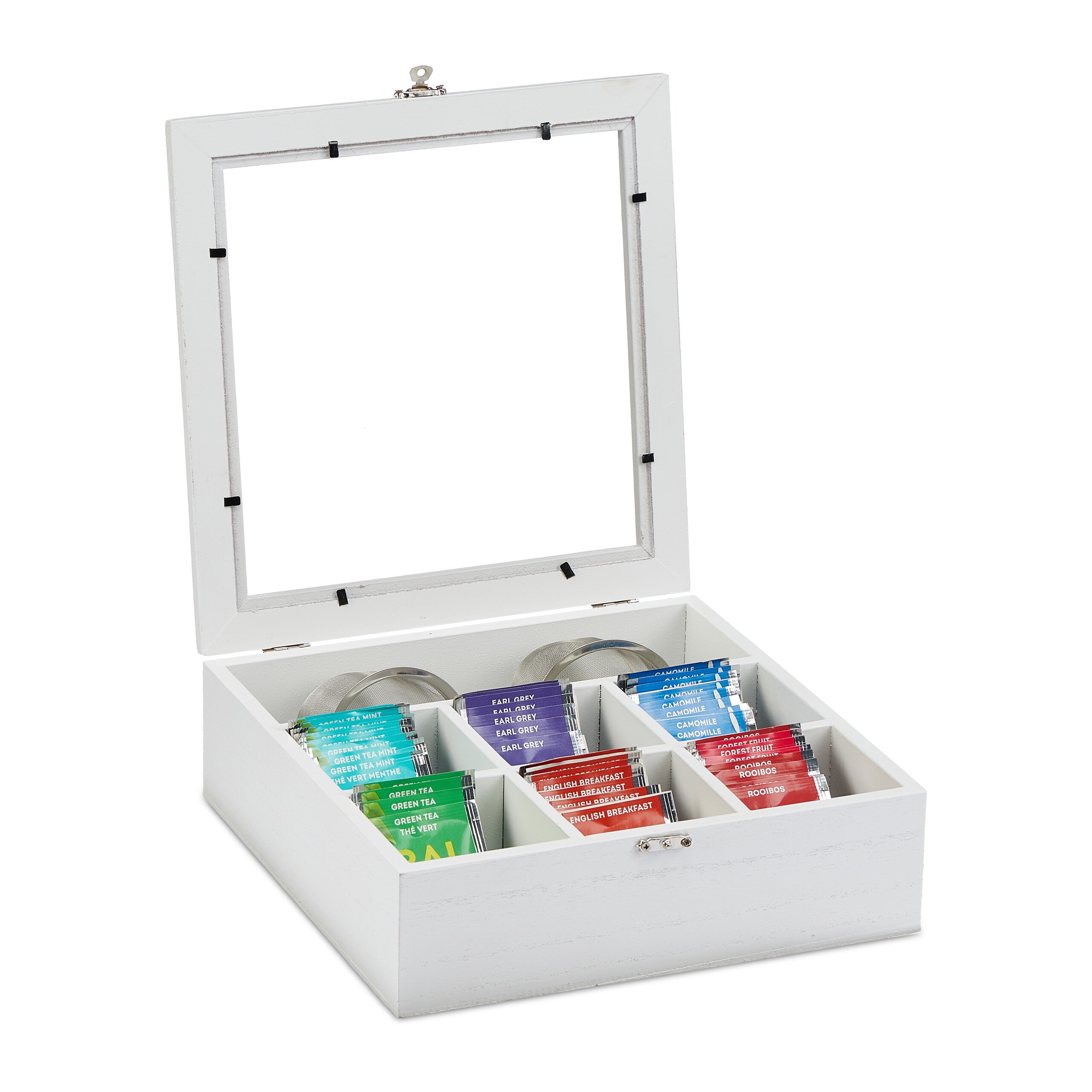 Boîte à Thé En Bambou - 12 Compartiments Transparents - Rangement élégant Pour Sachets De Thé - Design Naturel Et Durable