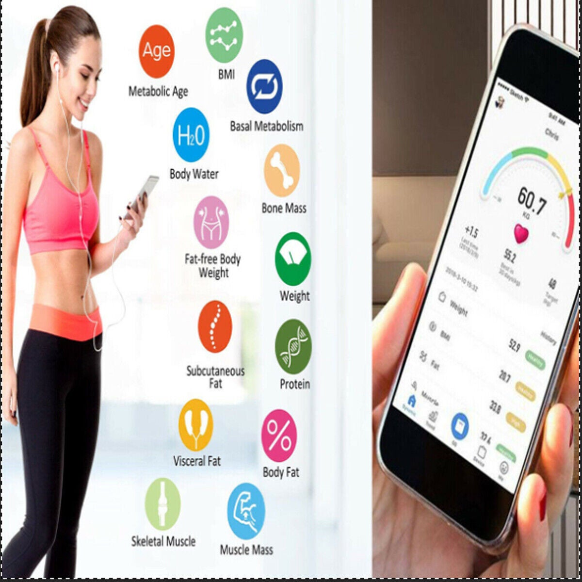 BÁSCULA DE BAÑO DIGITAL ELECTRÓNICA BLUETOOTH B24 DE CRISTAL CON CAPACIDAD DE 180 KG - 4