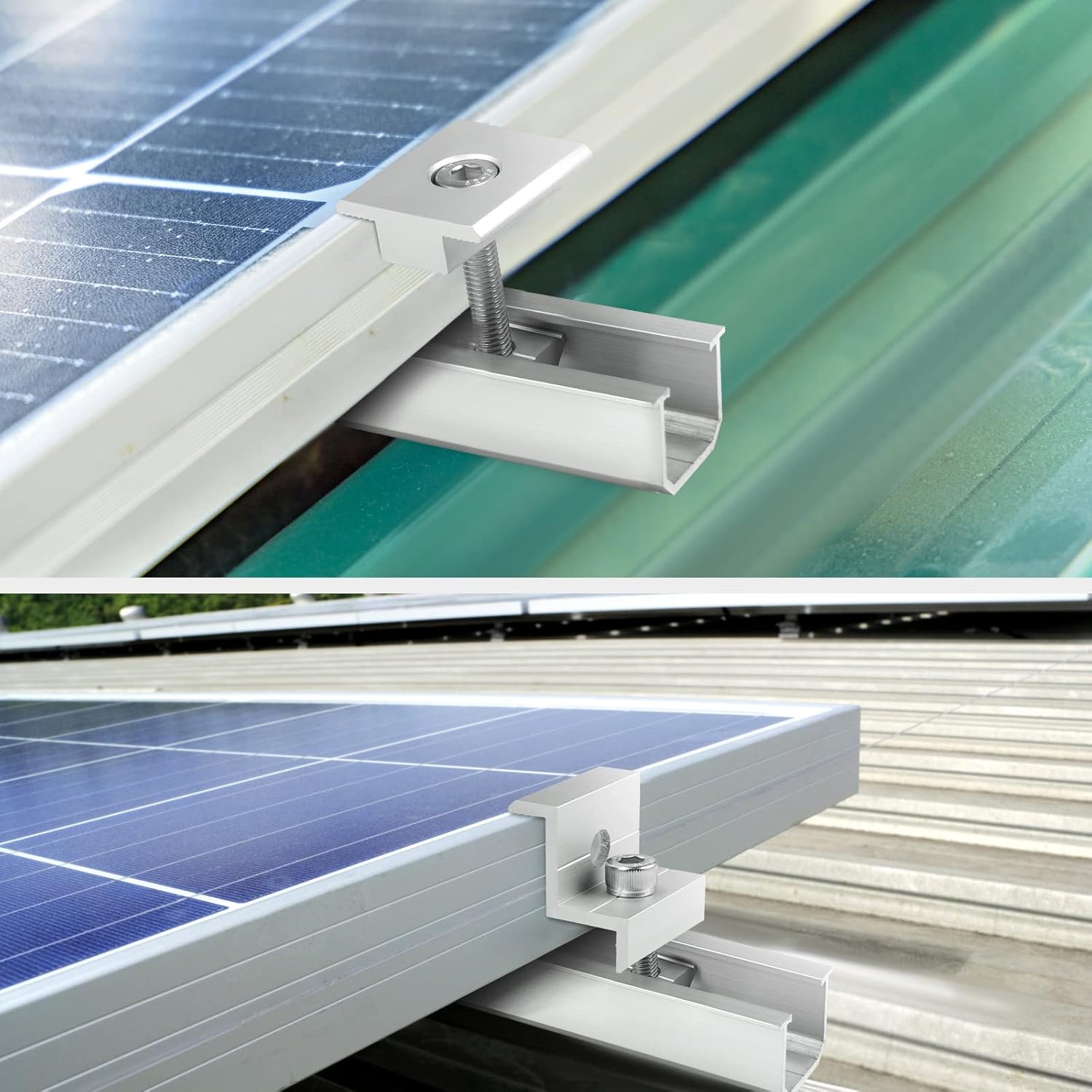 Kit de montage de panneaux solaires, support de montage de panneaux solaires, 6 rails en aluminium et 6 colliers pour kit de montage PV - 4