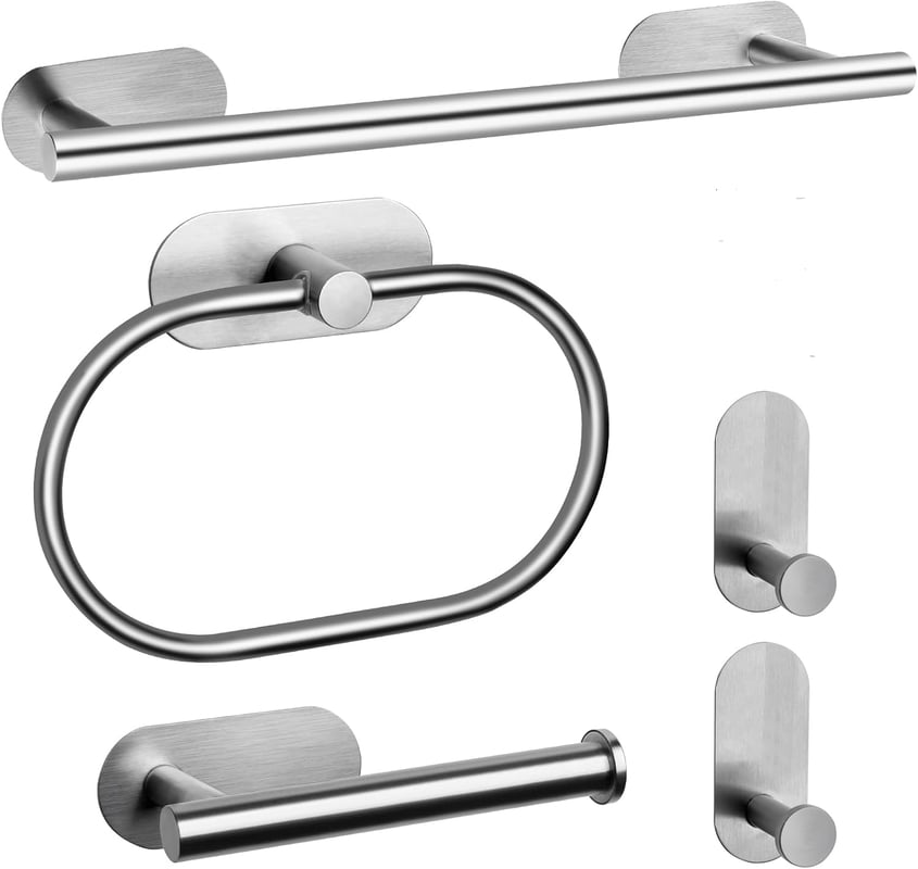 Wieszak ścienny na ręczniki ze stali nierdzewnej, 5 sztuk, do łazienki, sypialni i kuchni - srebrny