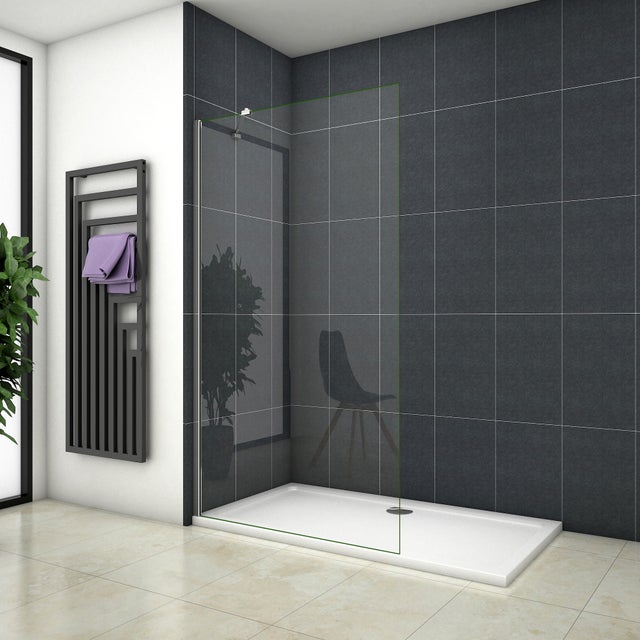 Paroi de douche fixe à l'italienne verre trempé clair Ep.8mm - 100cm H.200cm - Chromé - Barre fixe 45cm incluse