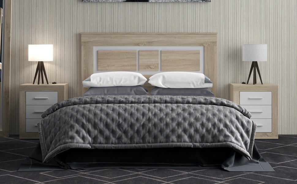 BricoExpo - Cabezal para Cama de Matrimonio con patas, Color Cambria y Blanco, Medidas: 160 cm (Ancho) x 119,3 cm (Alto) x 3,8 cm (Fondo) - 3