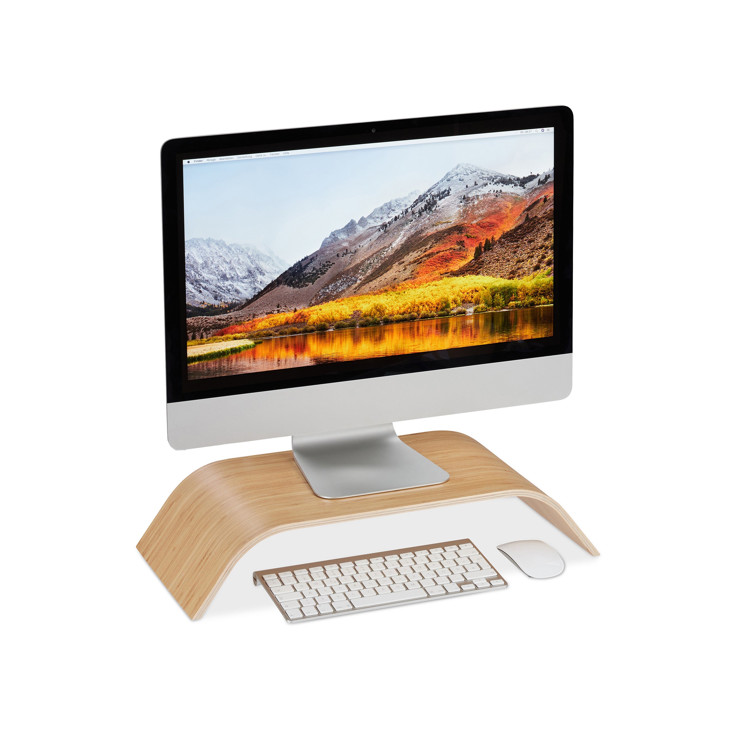 Support Moniteur Bambou Relaxdays - Rehausseur Écran PC & Tablette 70 Cm Avec Tiroir & Rangement - Ergonomique & Naturel