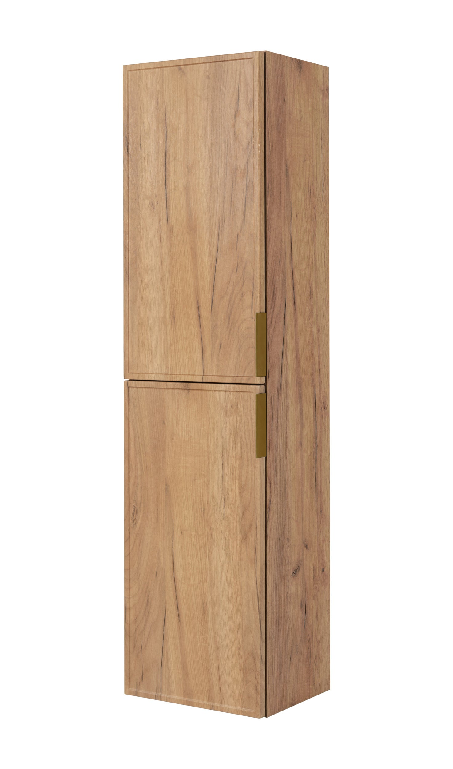 Słupek łazienkowy wiszący, dąb Craft, uchwyt złoty, 35 x 136 x 27 cm