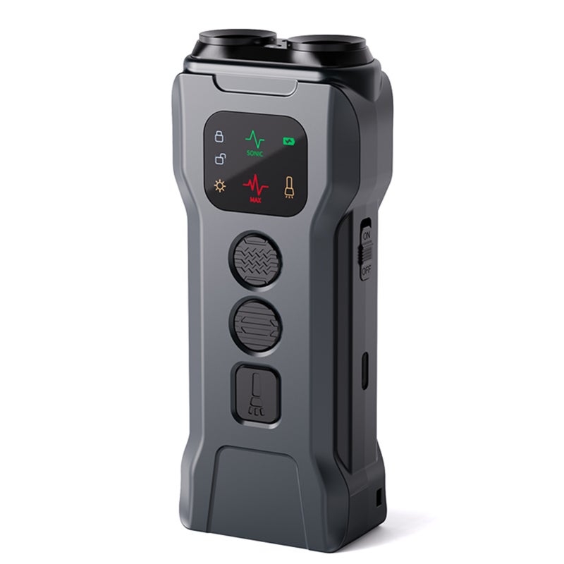 Repelente de perros,dispositivo portátil ultrasónico de doble cabezal con función de linterna, antimordeduras y antiladridos, color negro. - 4