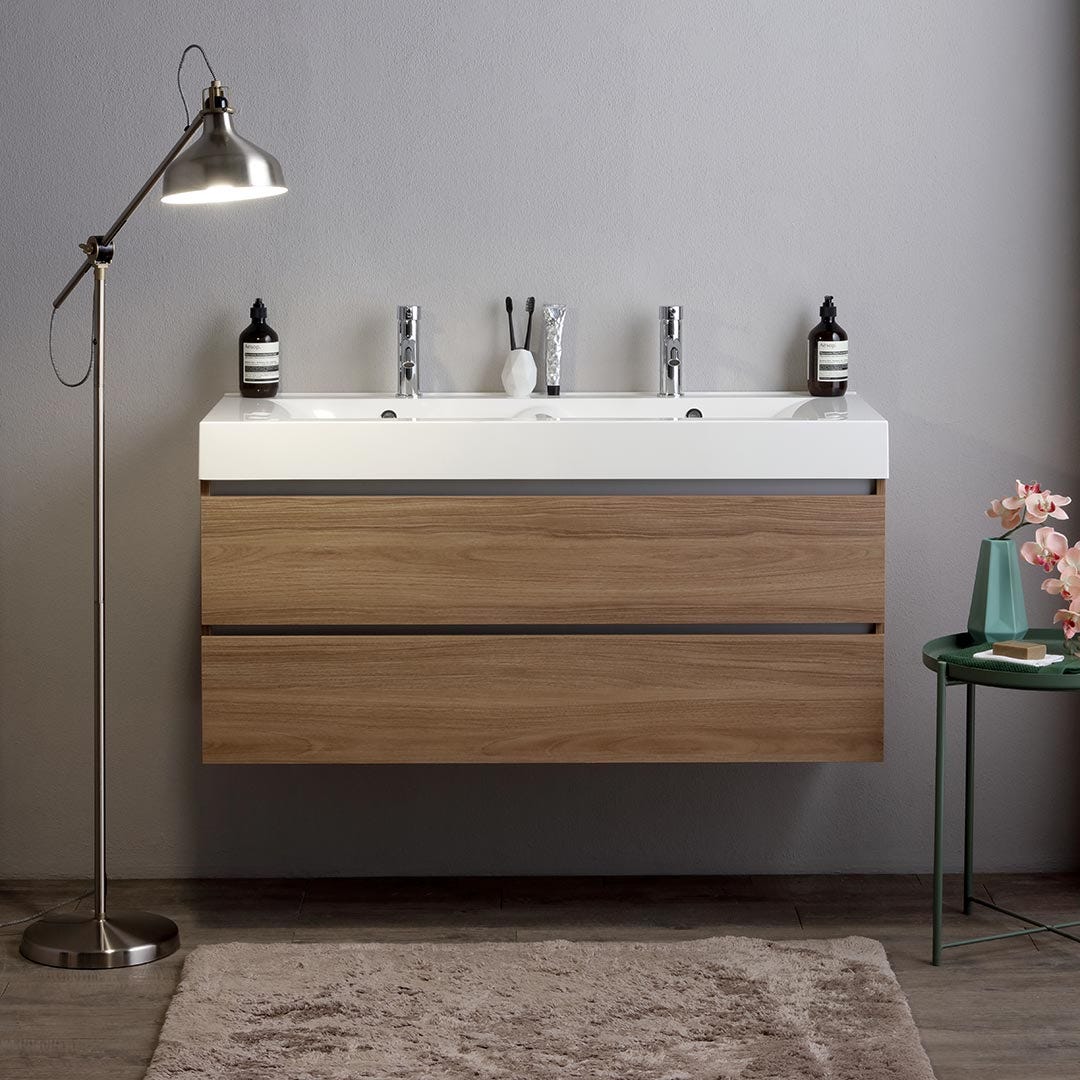 Meuble salle de bains 120cm chêne naturel avec 2 tiroirs fermeture douce | Valentina - 2