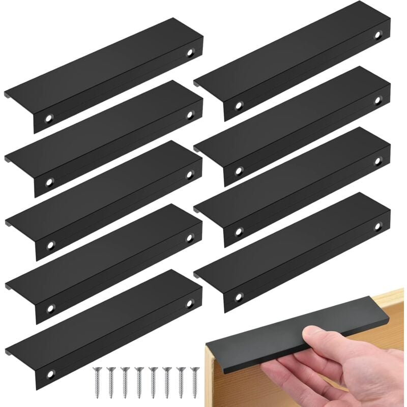 10 niewidocznych uchwytów meblowych ze środkowym wsparciem, aluminiowe uchwyty do szuflad biurkowych (128 mm/150 mm)