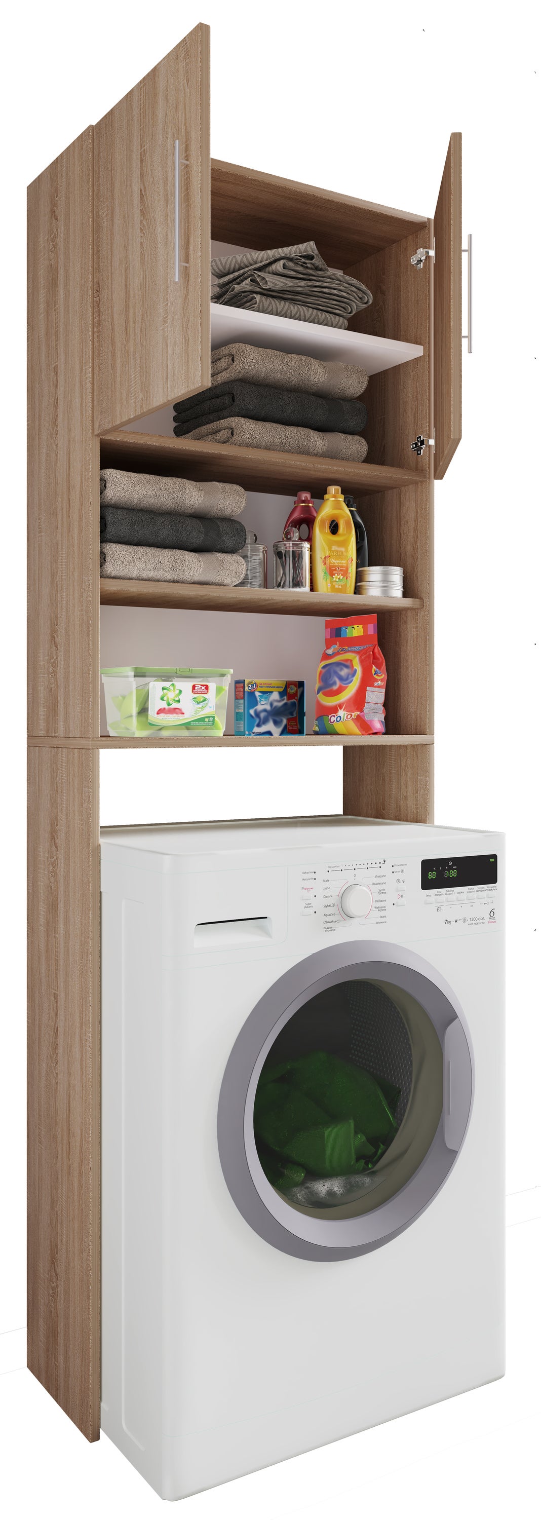 VCM Meble łazienkowe szafka na pralkę Jutas Sonoma Oak B. 64 x H. 190 x T. 25 cm