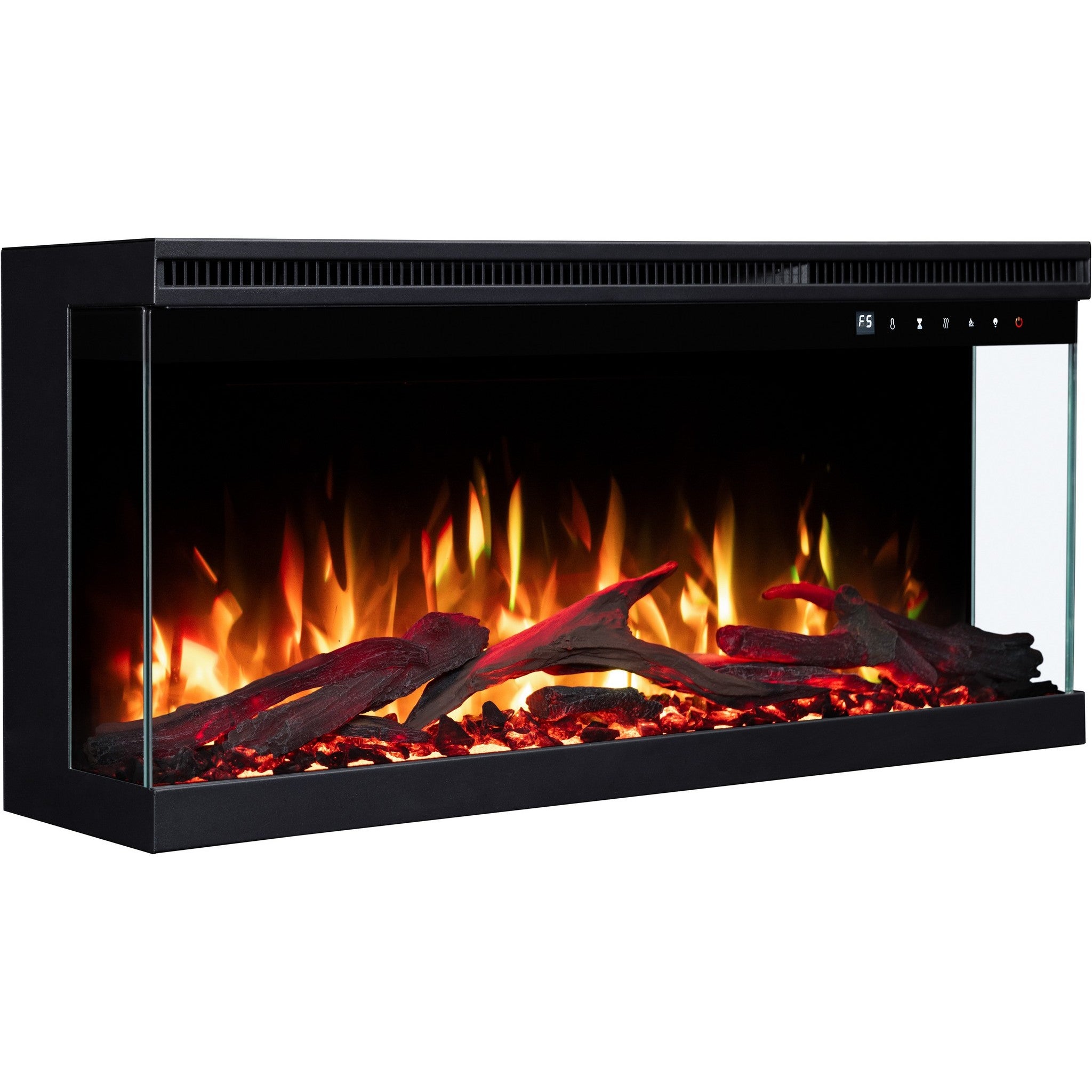 Trójstronny kominek elektryczny AFLAMO Unique 160 PRO - ogień premium - na ścianę i do zabudowy - 160x39x20 cm - kominek LED z grzaniem 750/1500 W - 8