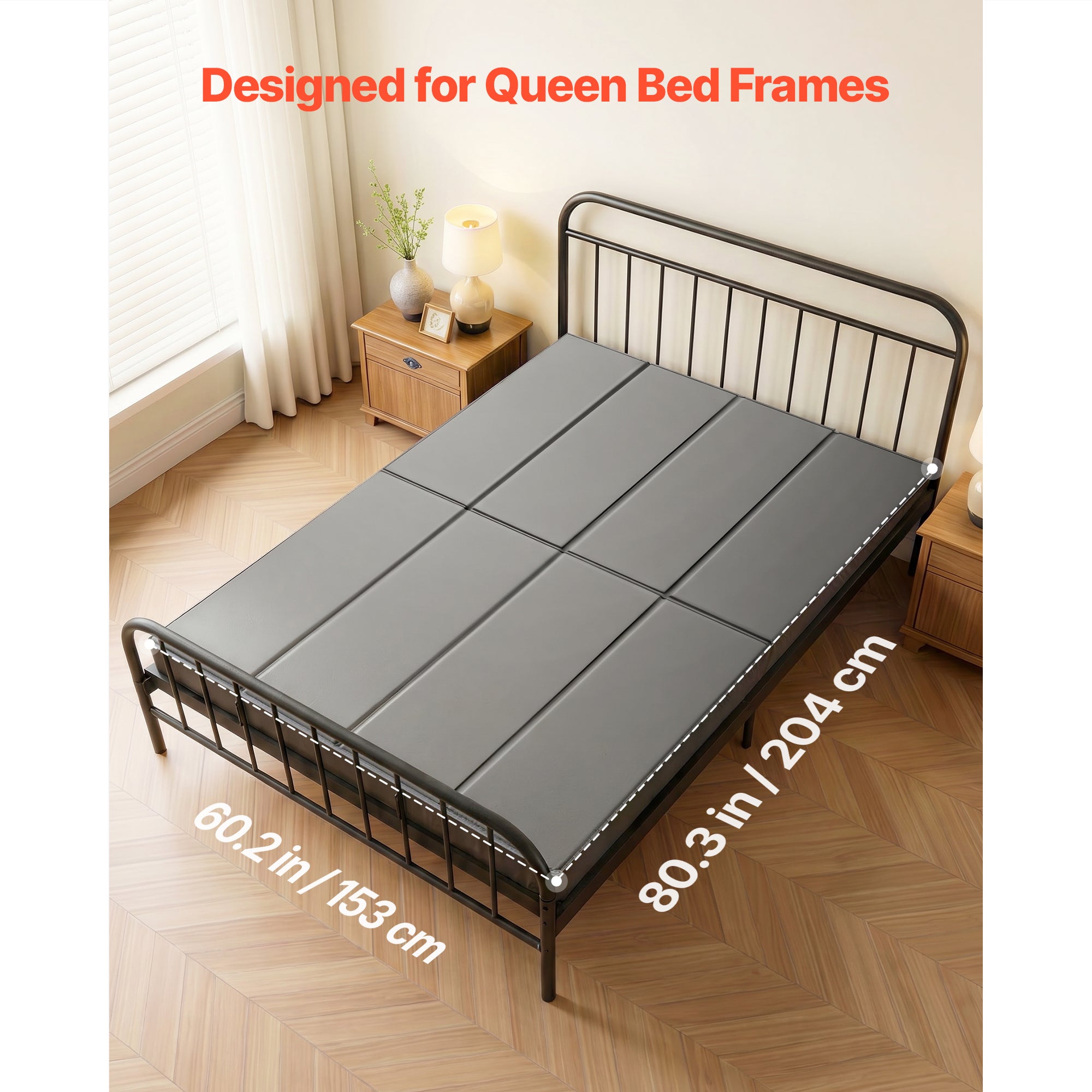 Base de cama dobrável com ripas SucceBuy, 204 x 153 cm, suporte para ...
