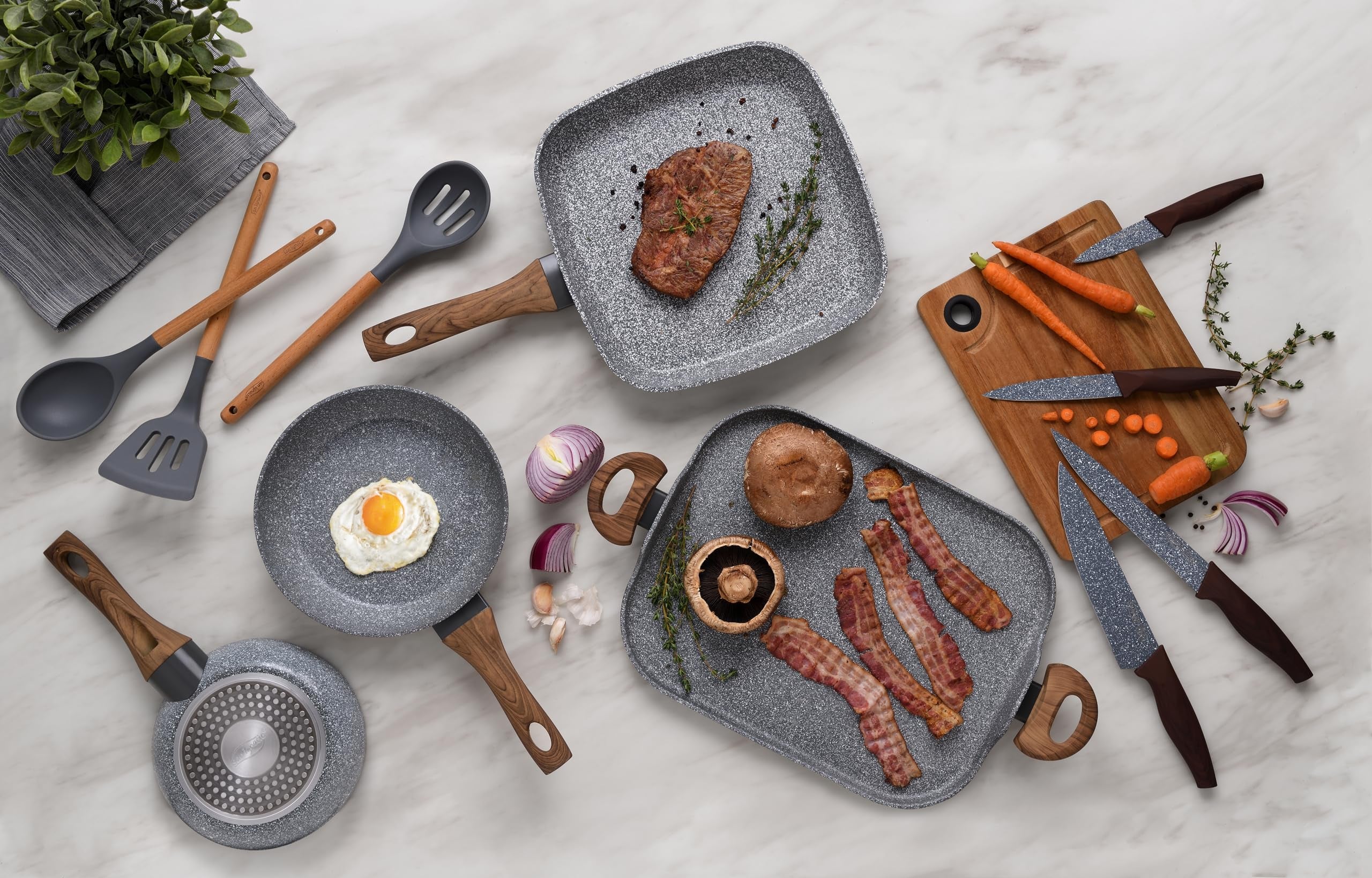 Set Utensili Da Cucina In Silicone San Ignacio Ordea: Mestolo E Spatola, Manico In Legno, Grigio