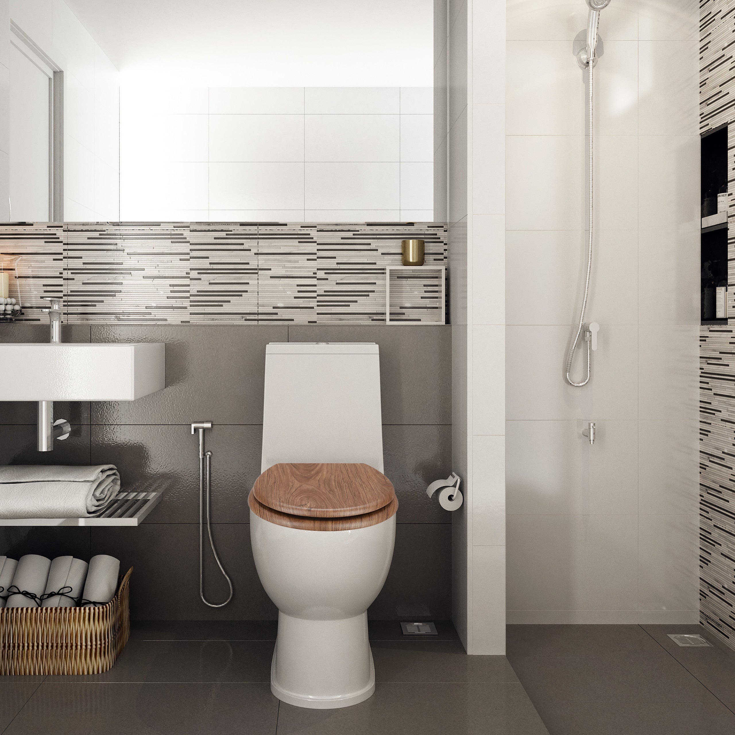 Relaxdays Tapa y Asiento WC, Caída Amortiguada, 37x46 cm, Tapadera Inodoro Ovalada, Quick Release, Efecto Madera, Marrón - 5