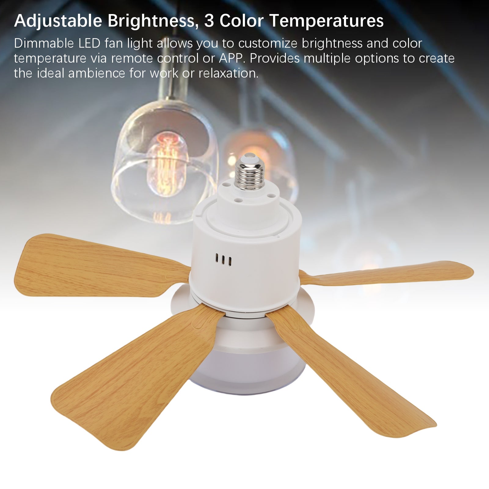 Ventilador de techo con casquillo E26/E27, luz LED regulable, mando a ...