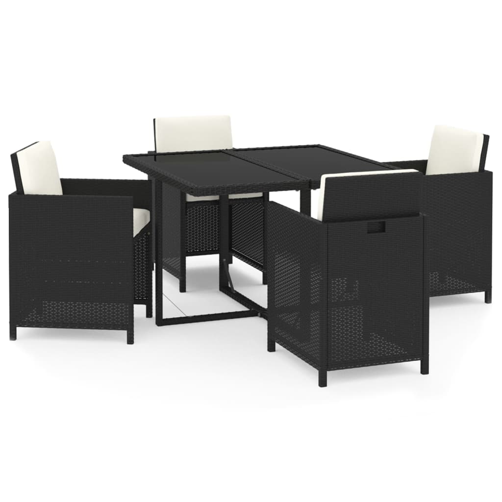 Ensemble à dîner de jardin avec coussins 5 pcs poly rotin noir vidaXL - 7
