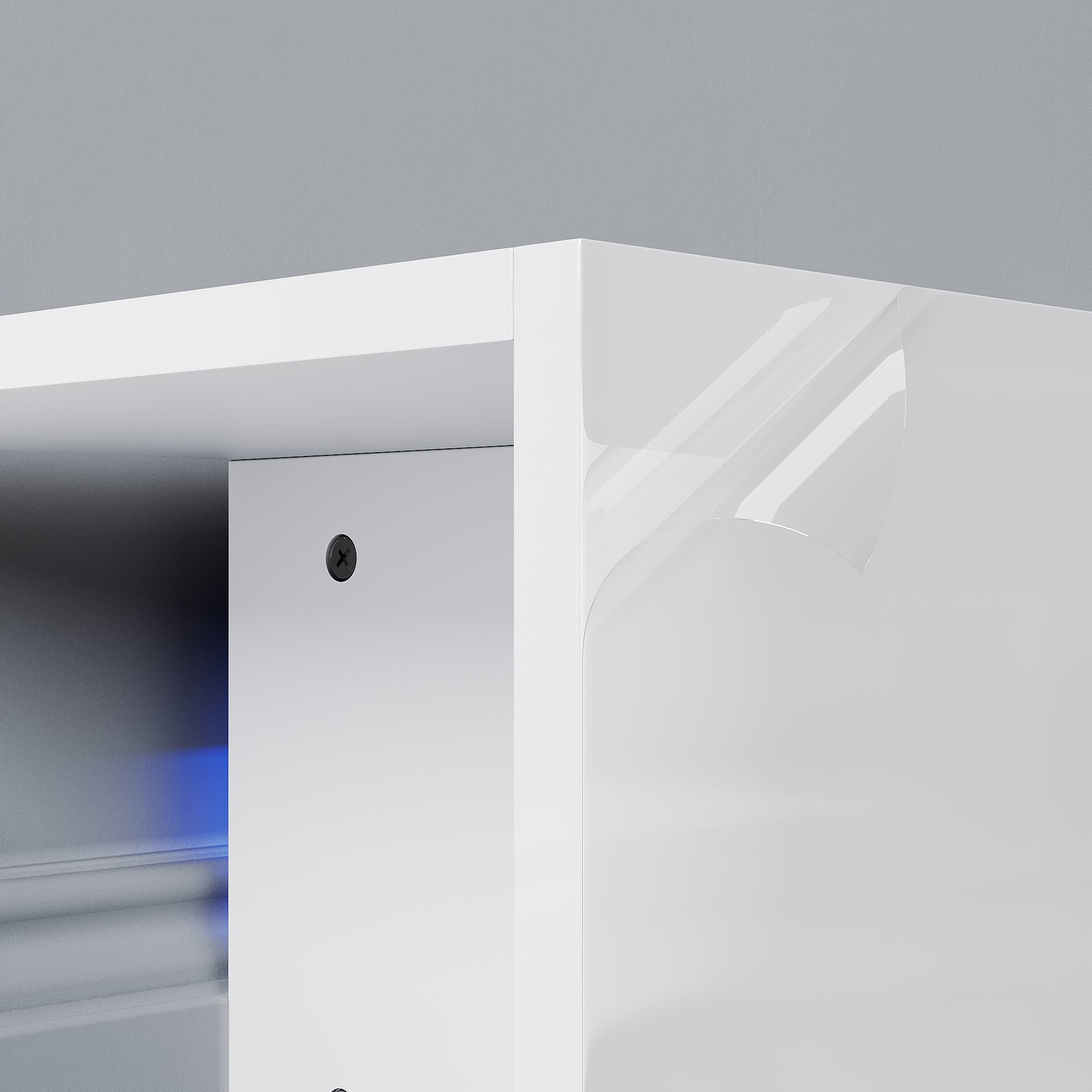 SIRHONA Meuble TV LED Moderne Demi-ouvert Placer Space + Verre Stratifiée + Blanc + 160cm - 8