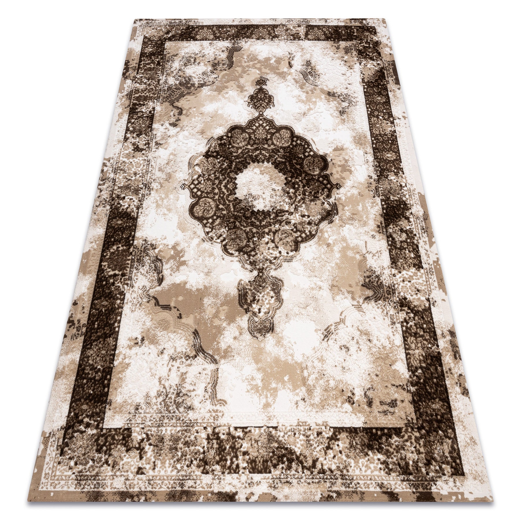 Dywan AKRYL VALENCIA 9987 ORNAMENT, RAMKA, przecierany, vintage beż 80x150 cm